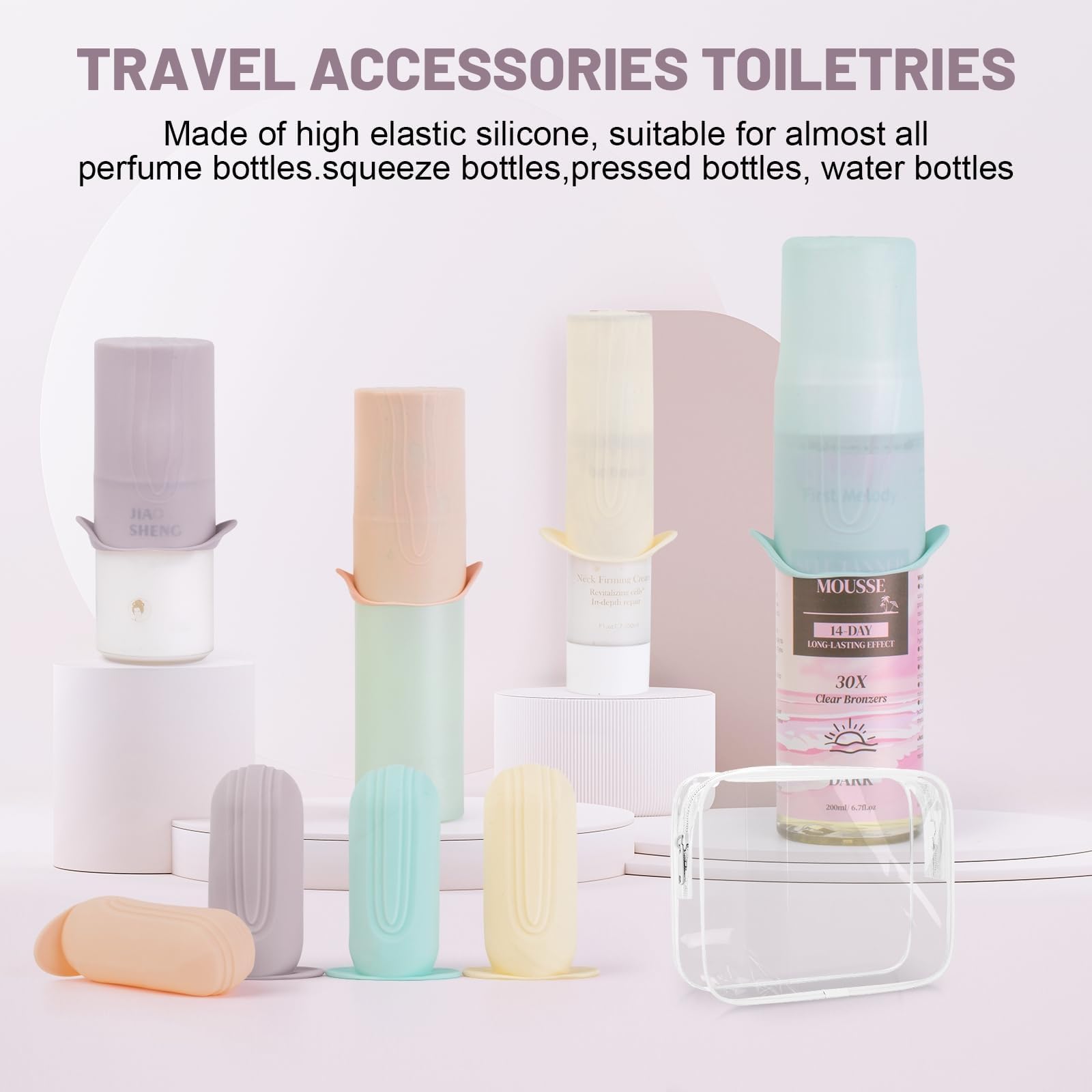 **Leak-Proof Travel Bottle Covers (9-Pack) – Elastic Sleeves for Toiletries, Luggage Accessories & Travel Essentials – Perfect for Airports, Camping & Gym**
