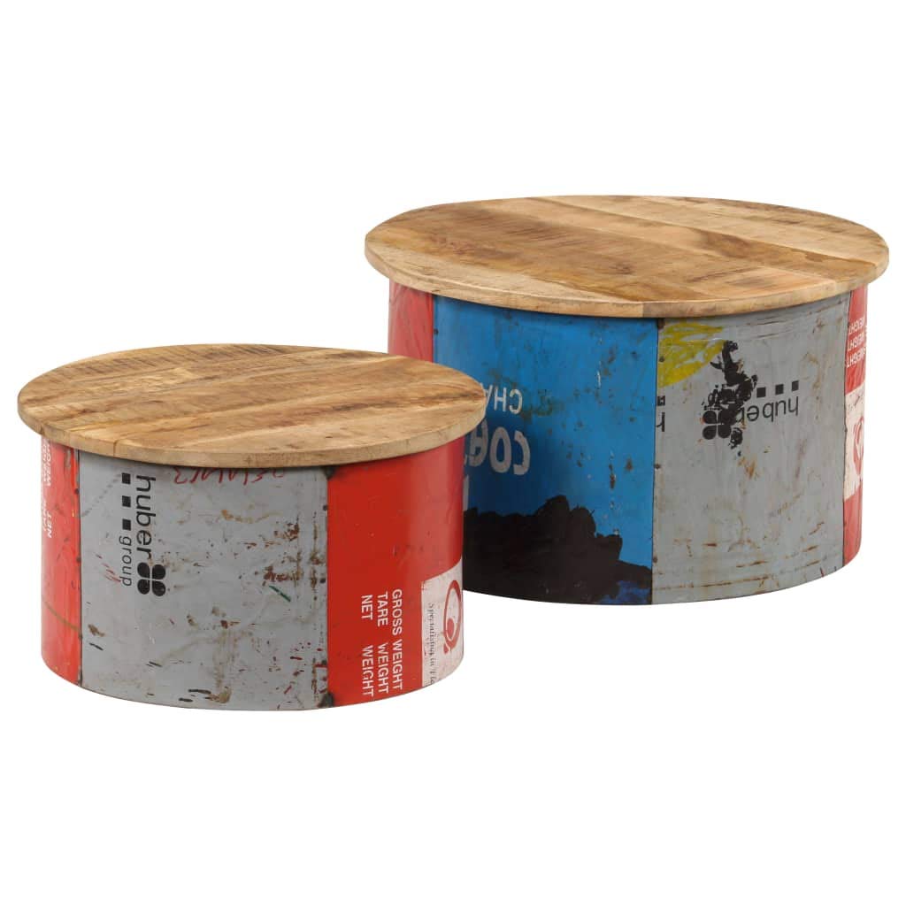 2-Pack Round Coffee Tables - Rustic Solid Mango Wood Accent Tables for Living Room, Modern Home Furniture - Perfect for Coffee, Books & Decor in Cozy Spaces