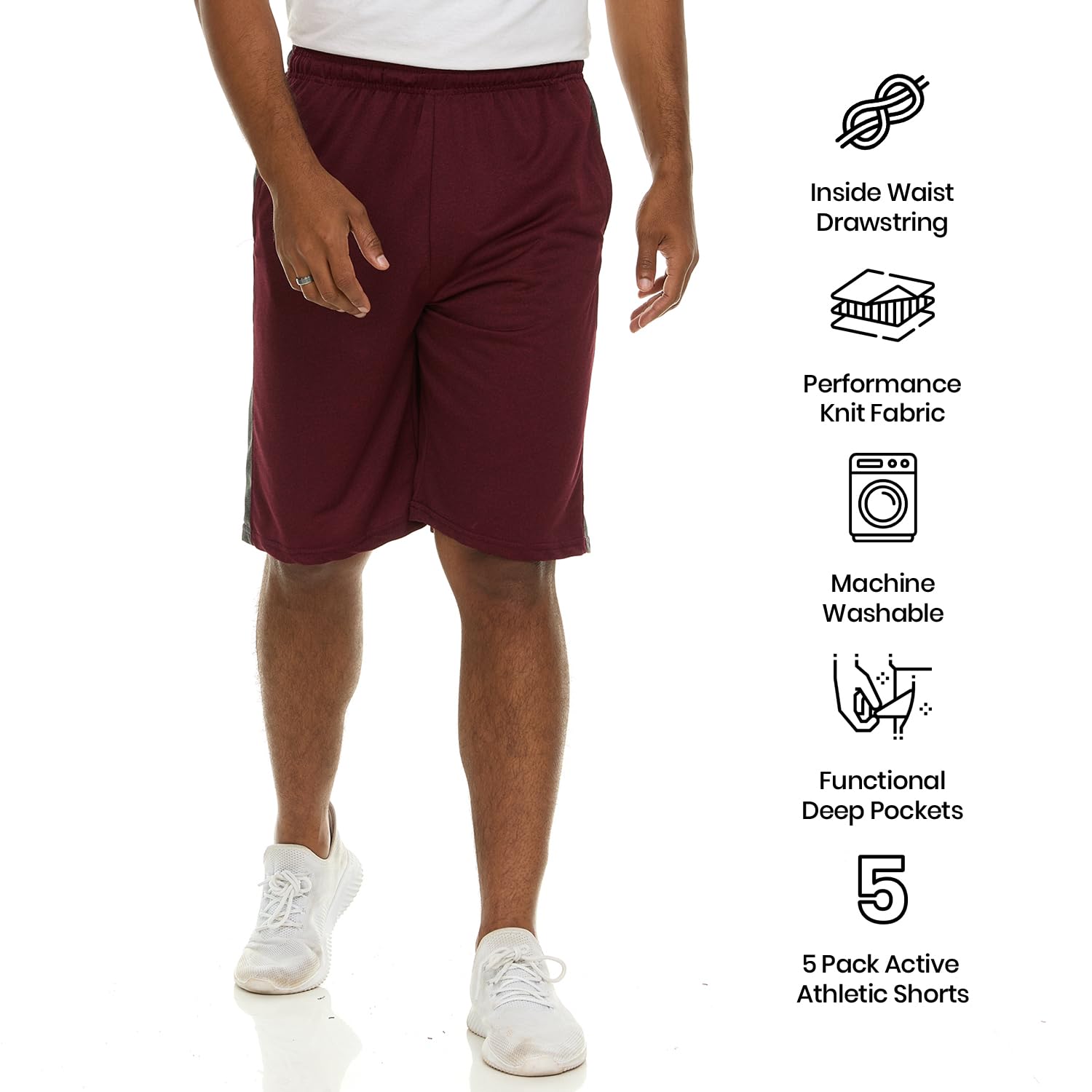 5 Pack Men's Quick-Dry Moisture-Wicking Athletic Shorts for Running, Gym & Workout - Breathable Performance Shorts for Active Men