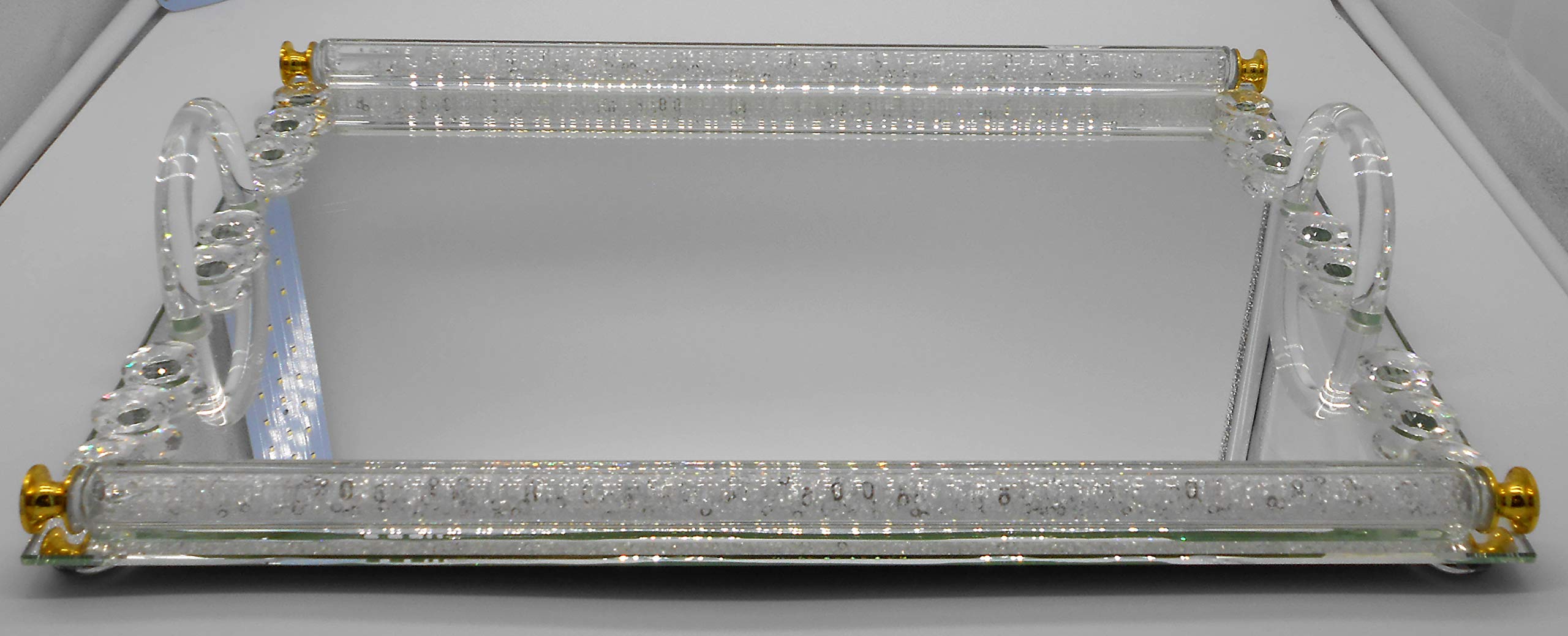 Elegant Rectangle Mirrored Crystal Tray - 15” x 10” x 3” Vanity Organizer for Makeup, Jewelry & Perfume | Decorative Dresser Tray for Cosmetics, Skincare & Cookies | Luxury Home Decor & Gift Idea