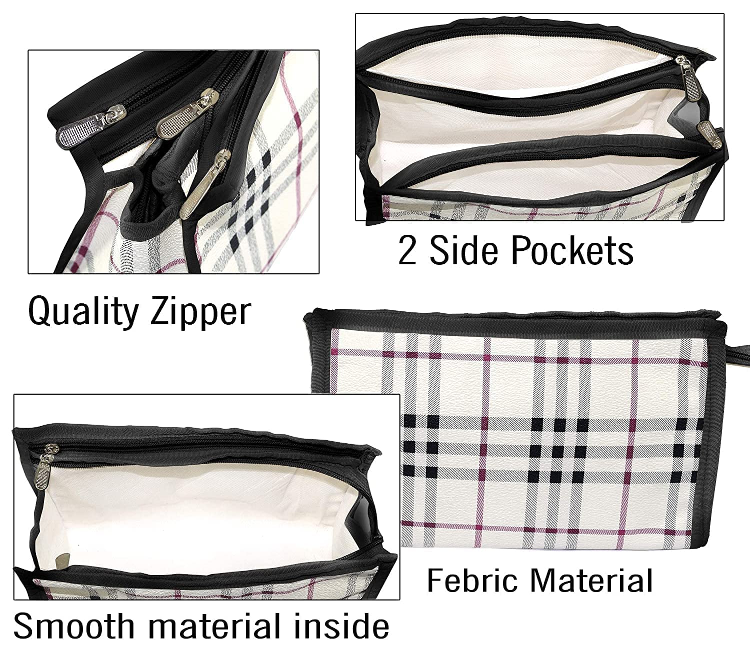 AVDHI 3-Piece Toiletry Organizer Set - Waterproof Cosmetic Pouch & Jewelry Case for Women & Men | Perfect for Travel, Gym & Daily Use | Stylish Burberry-Inspired Design