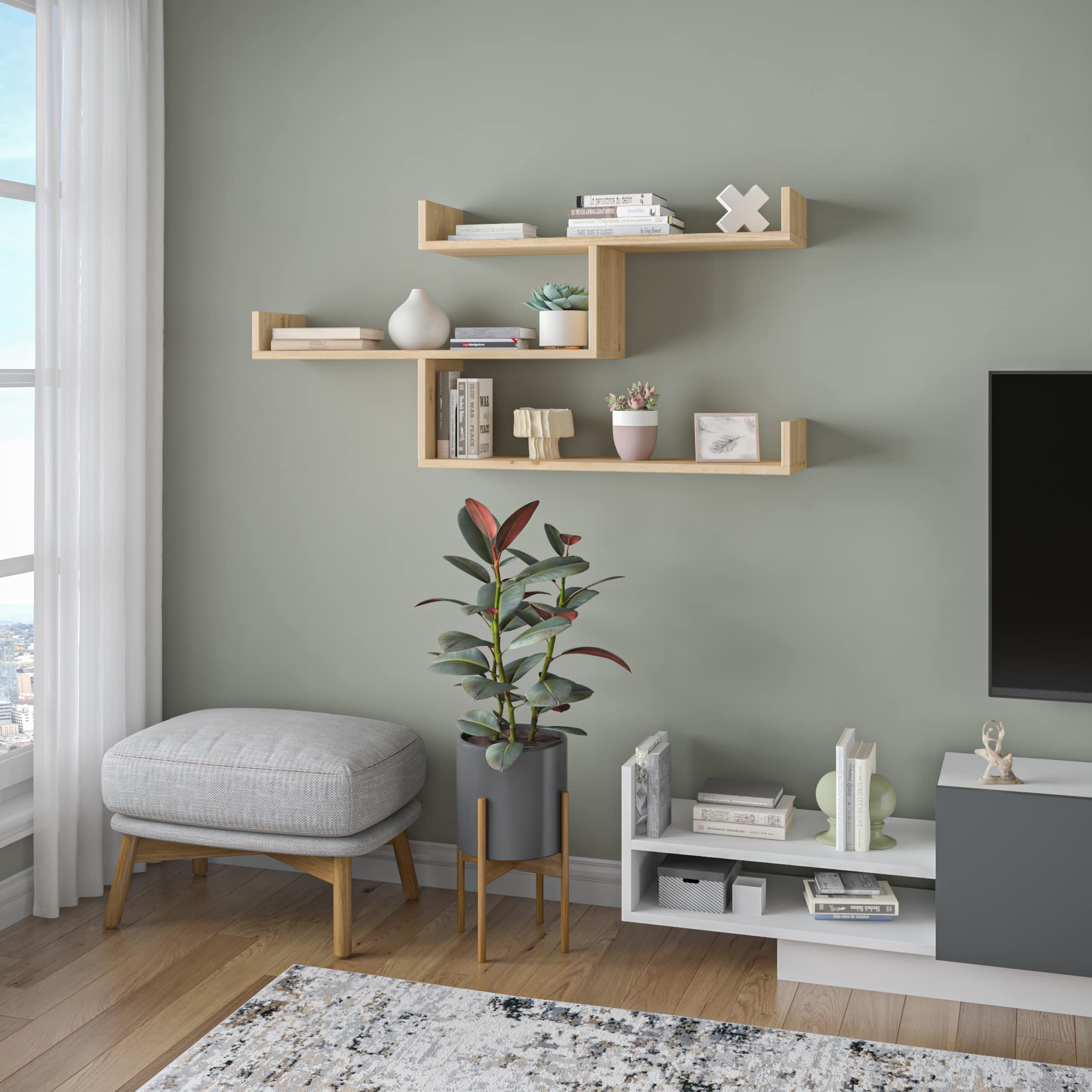 Ada Home Decor Wilton Modern Oak Wall Shelf 26