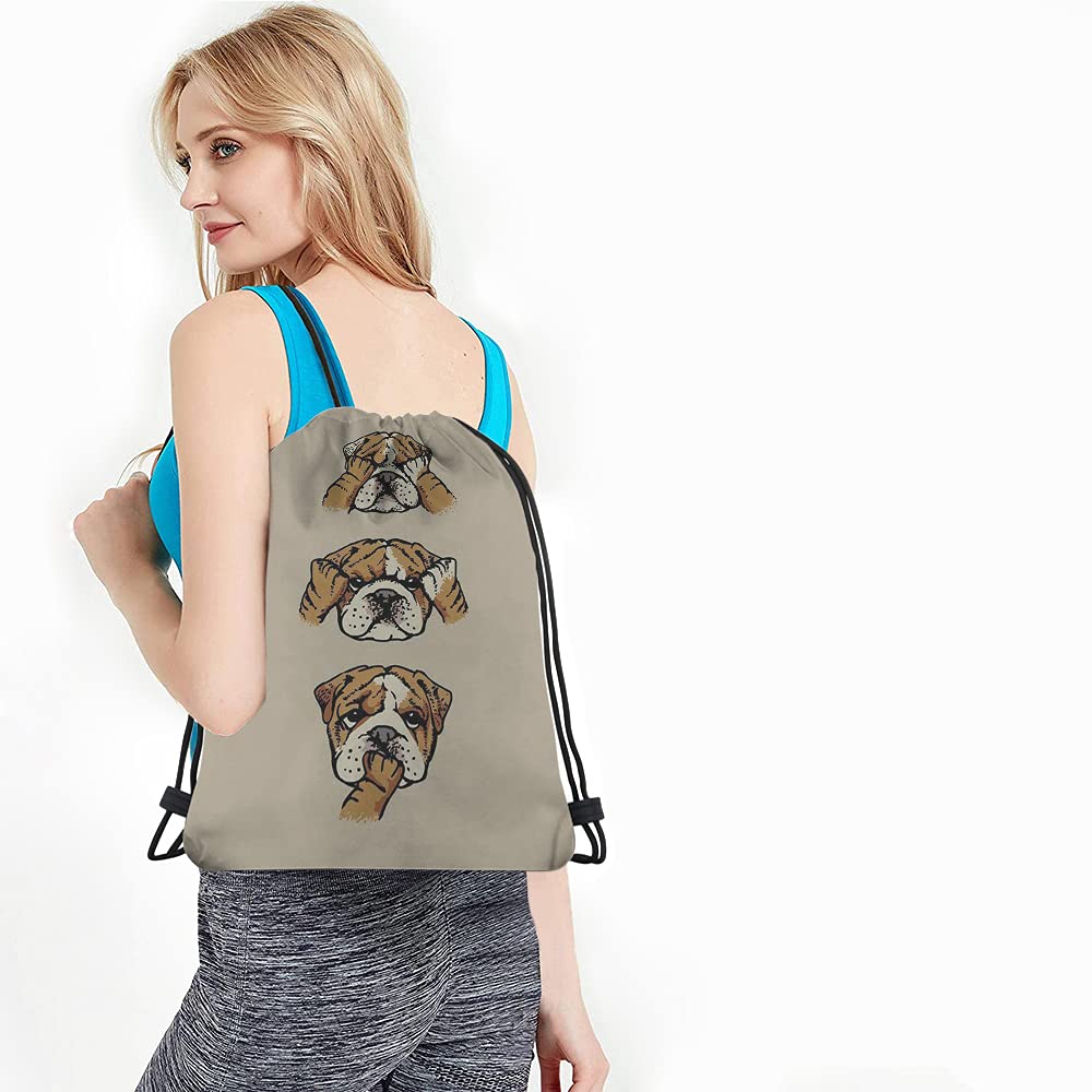 **Funny Cartoon English Bulldog Drawstring Backpack - Cute Pet Face Gym Sack for Yoga, Sports & Travel - Durable String Bag for Men & Women - Perfect for Workouts, Beach & Daily Use**