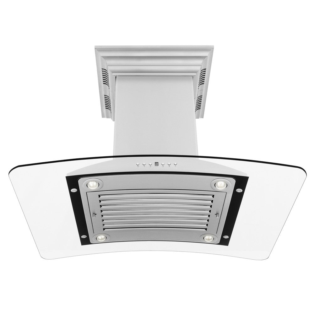 ZLINE GL9iCRN BT Stainless Steel Island Mount Range Hood with Built-in CrownSound Bluetooth Speakers - Premium Kitchen Ventilation for Modern Homes, Perfect for Cooking & Entertaining