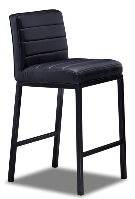 Amos Black Leather Look Counter Height Bar Stool - Modern Kitchen Island & Breakfast Nook Seating for Home & Restaurant Use