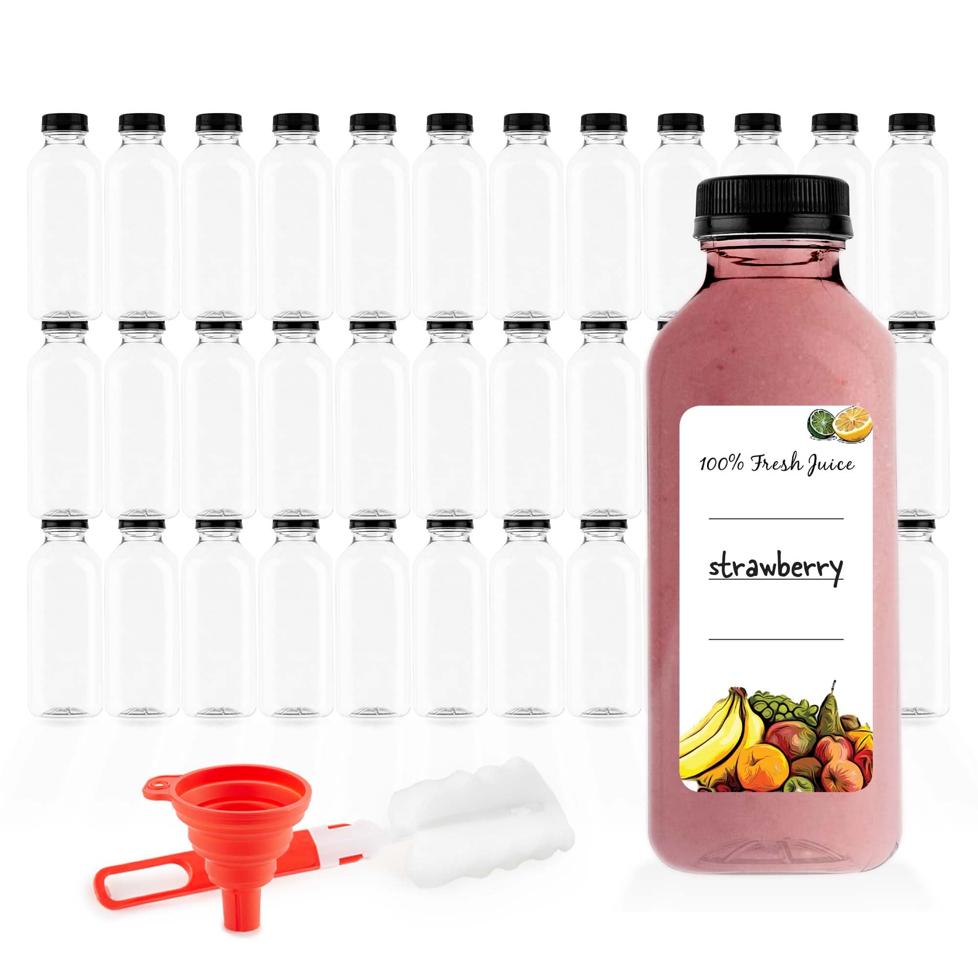 35 Pack 16 oz Clear Reusable Plastic Juice Bottles with Lids - BPA Free Drink Containers for Juicing, Smoothies, Shots & Water Storage | Perfect for Mini Fridges, Meal Prep, Gym, Office & Home Use