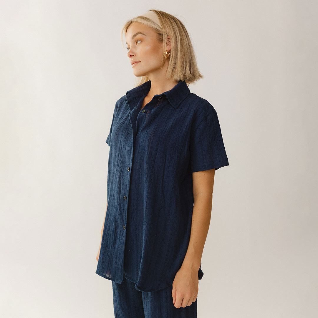 Men's Navy Cabana Shirt - Lightweight Breathable Linen Shirt for Summer Beach Vacation, Pool Party & Tropical Getaway