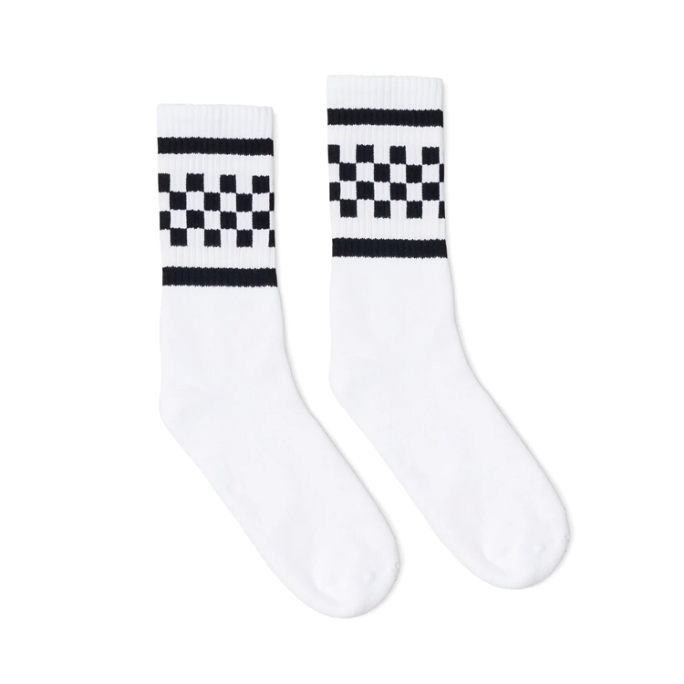 Black and White Checkered Pattern Crew Socks for Men & Women - Comfortable Cotton Blend Casual Socks for Everyday Wear, Work, and Sports
