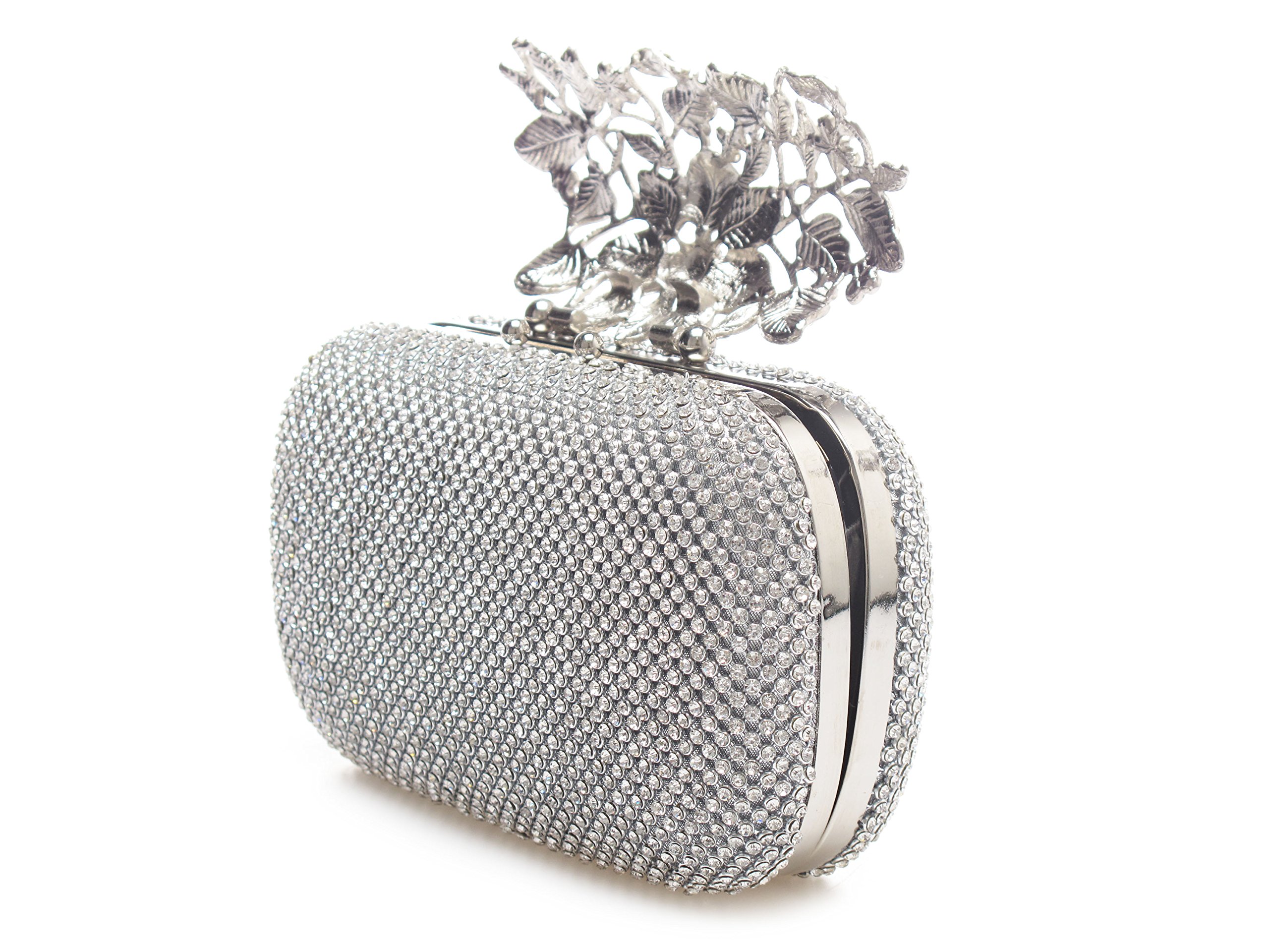 Elegant Silver Crystal Clutch Purse with Unique Clasp - Sparkling Diamond Evening Bag for Party, Wedding, Prom & Special Occasions