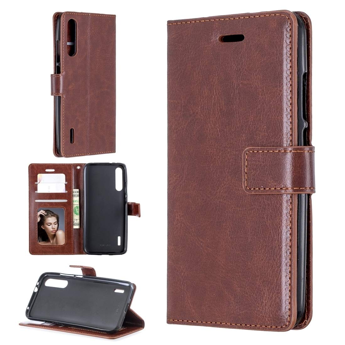 Premium Crazy Horse Texture Leather Phone Case with Card Holder, Wallet & Photo Frame for Xiaomi Mi 9T/Mi 9T Pro/Redmi K20/K20 Pro - Brown Black - Perfect for Daily Use & Travel
