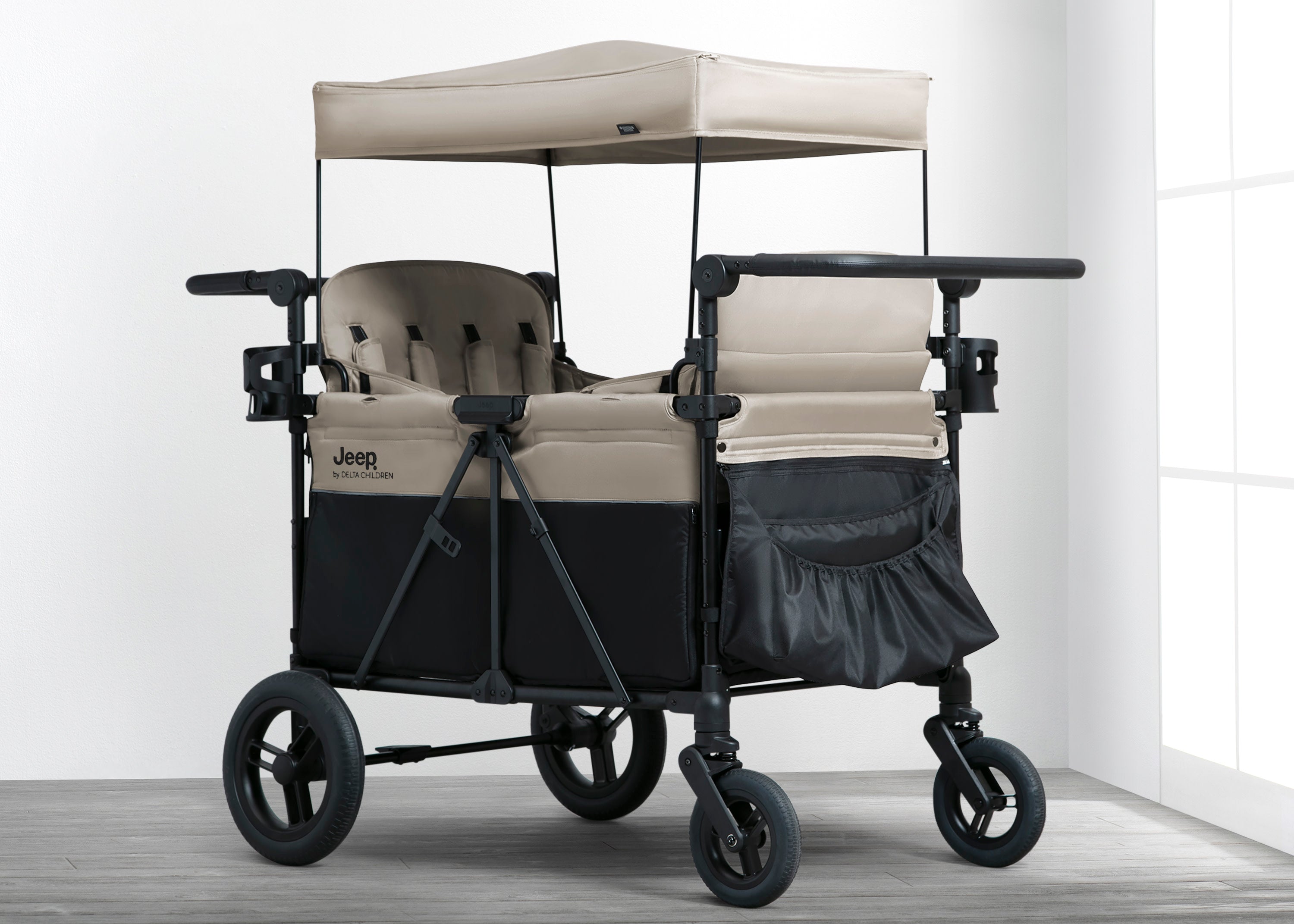 Gladiator 4 Seater Stroller Wagon for Kids - Heavy Duty All-Terrain Push Wagon with Canopy & Storage | Perfect for Beach, Park, Zoo & Family Outings