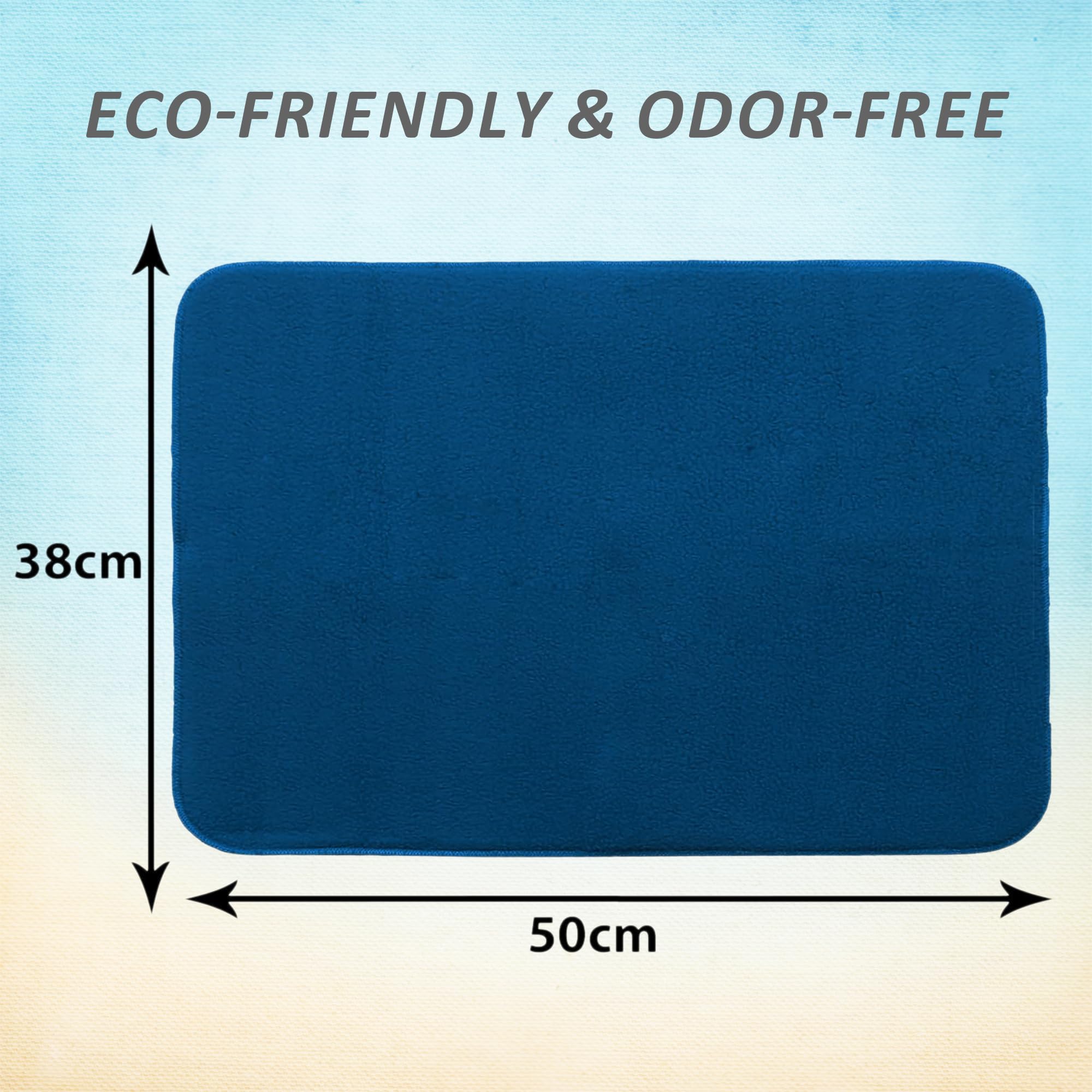 Kuber Industries Microfiber Dish Drying Mat - 38x50 Inch Reversible Absorbent Kitchen Mat for Dishes, Countertops & Sinks | Quick-Dry Non-Slip Blue Kitchen Accessory | Perfect for Dish Racks, Counter Protection & Spill Absorption