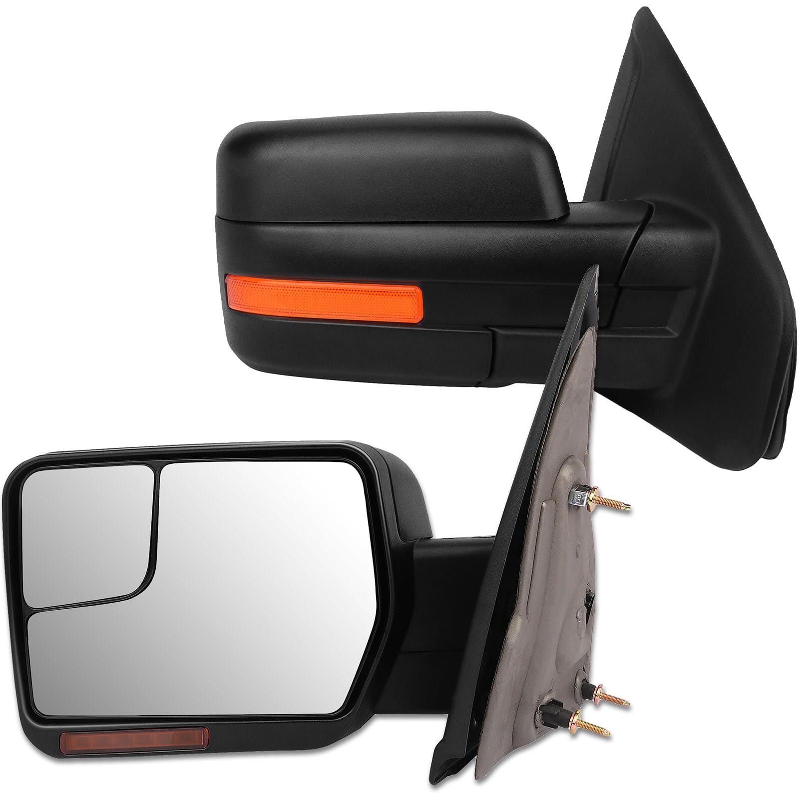 Heated Power-Adjustable Towing Mirrors for Ford F-150 (2004-2014) - Driver & Passenger Side with Turn Signal & Puddle Light - Black Housing - Perfect for Towing, Off-Roading & Night Driving