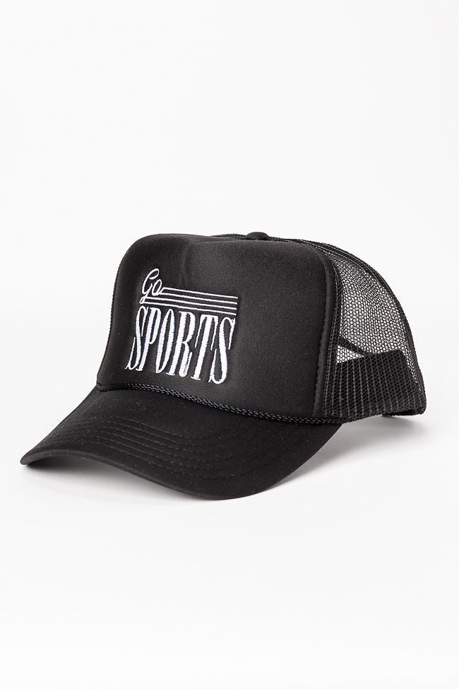 Go Sports Black Trucker Hat - Adjustable Snapback Cap for Men & Women - Perfect for Outdoor Activities, Sports, and Casual Wear
