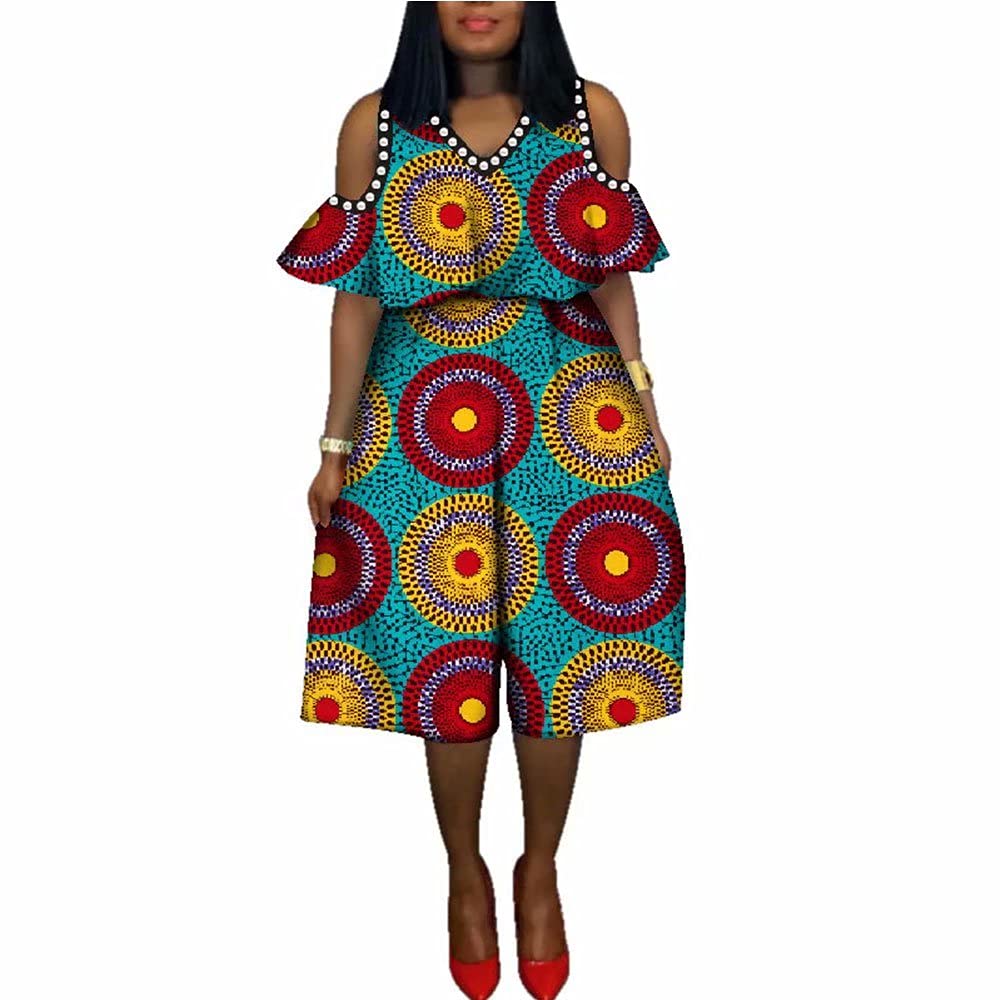 Stylish Plus Size Women's Jumpsuit - African Cotton Wax Print Romper with Bazin Riche Fabric | Sexy Dashiki Design Elegant African Clothing for Parties, Weddings & Cultural Events