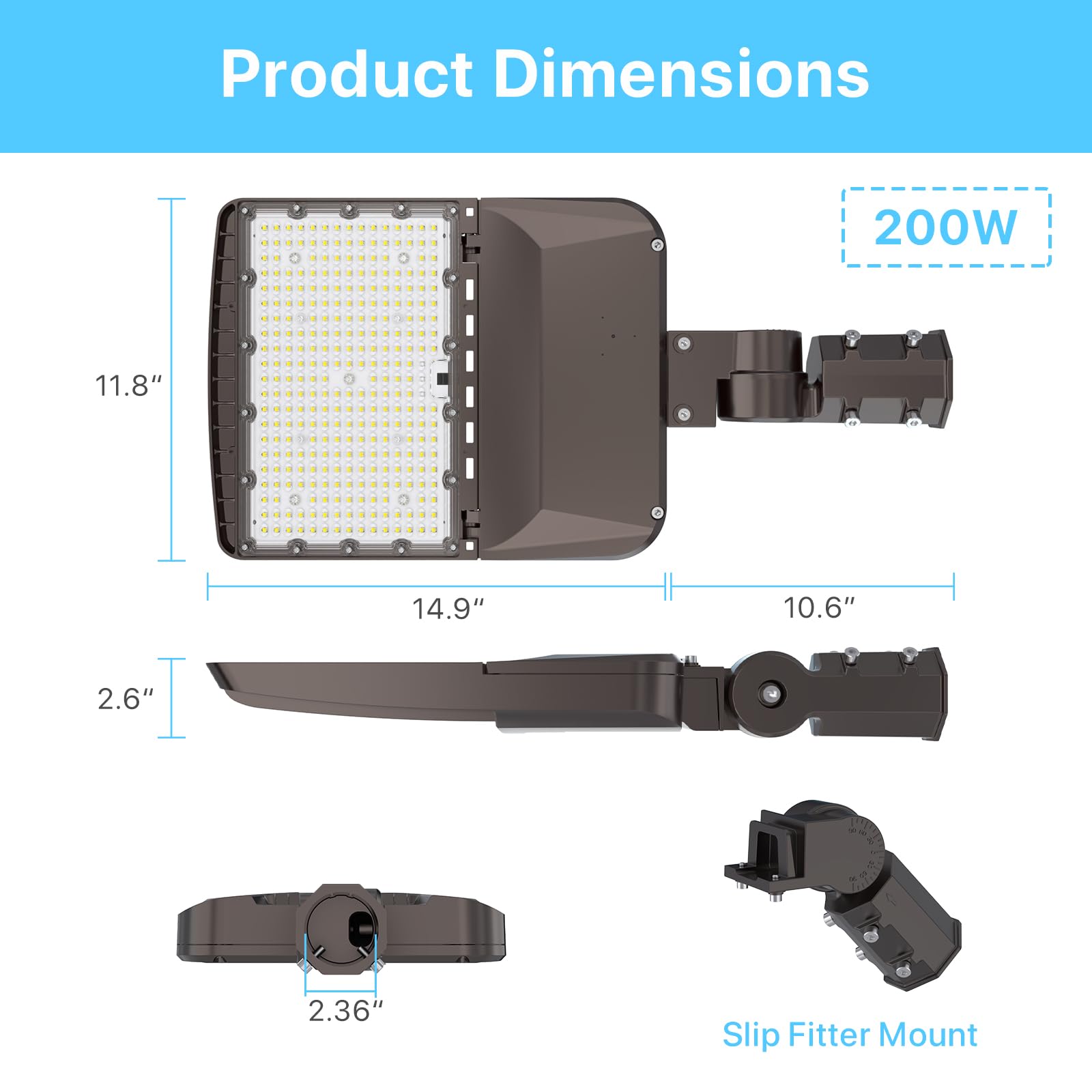 HYPERLITE 200W LED Parking Lot Lights with Dusk to Dawn Photocell - 5000K 30,000LM Commercial Outdoor Lighting - UL Certified IP65 Waterproof LED Pole Lights with Adjustable Slip Fitter Mounting - Ideal for Parking Lots, Gas Stations, Warehouses & Industrial Areas