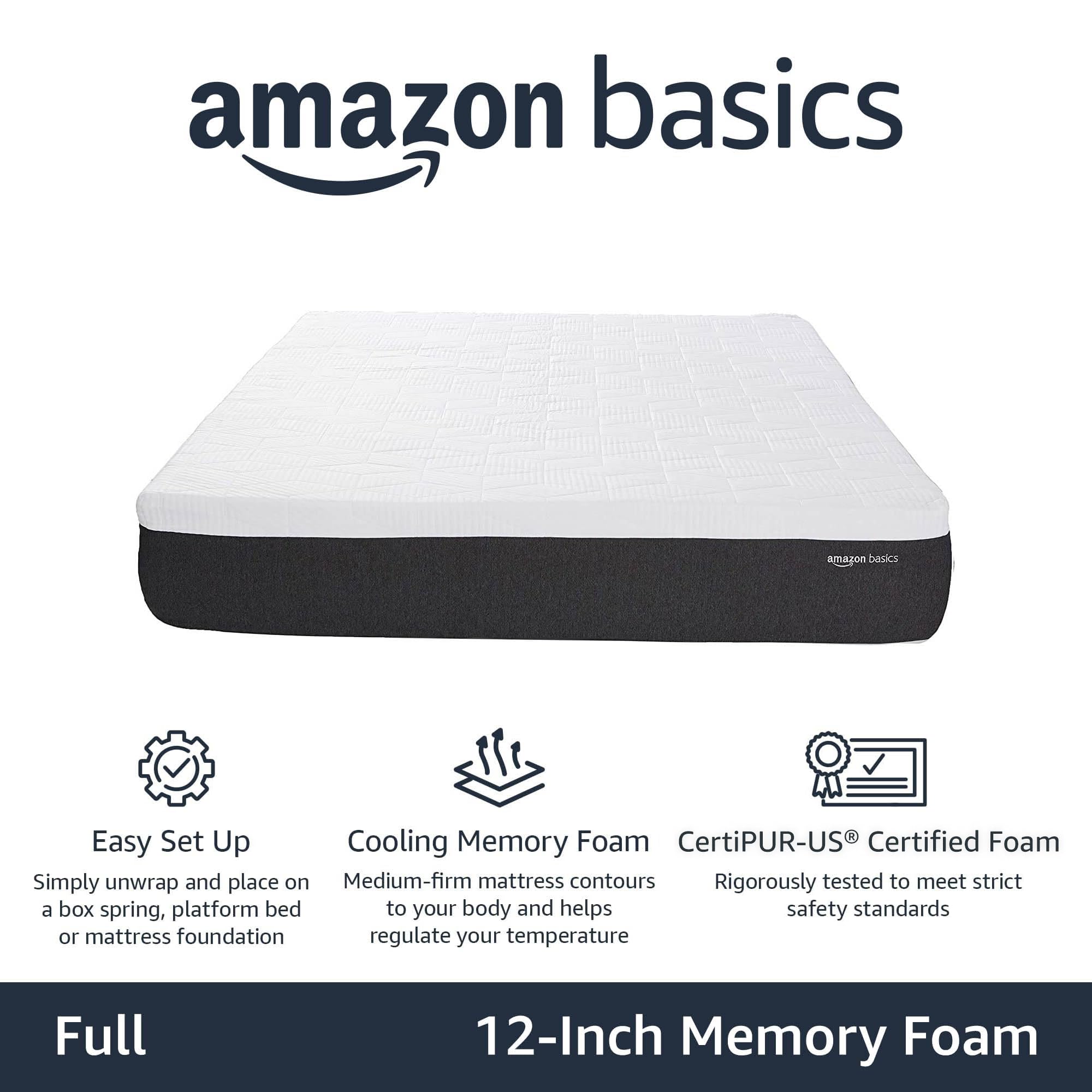 Amazon Basics Gel Memory Foam Mattress - Firm Full Size Cooling Mattress, CertiPUR-US Certified, 12-Inch Thick, 75