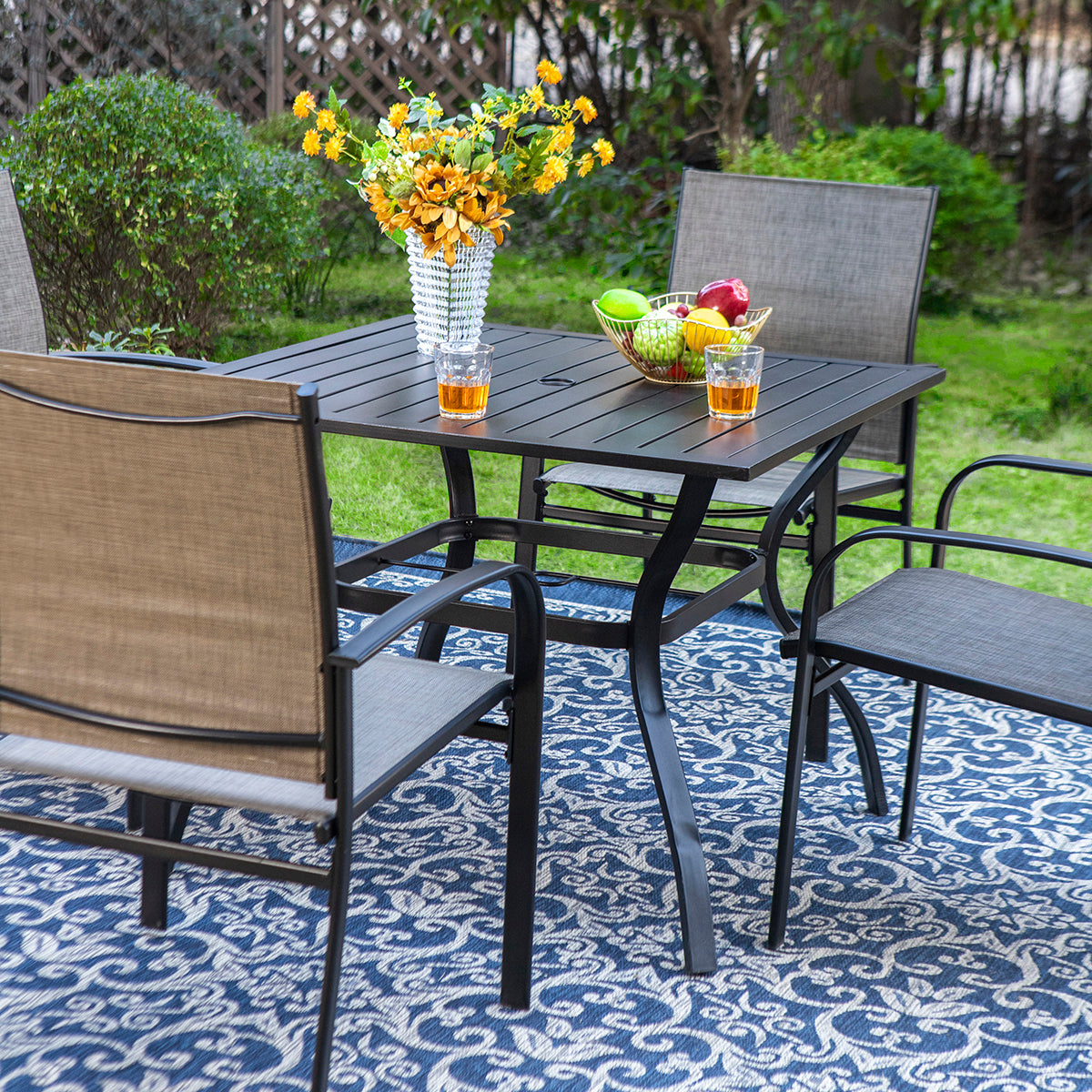 Sophia & William 5-Piece Outdoor Patio Dining Set with Square Table & Lightweight Textilene Chairs - Perfect for Backyard, Garden, Poolside & Outdoor Entertaining