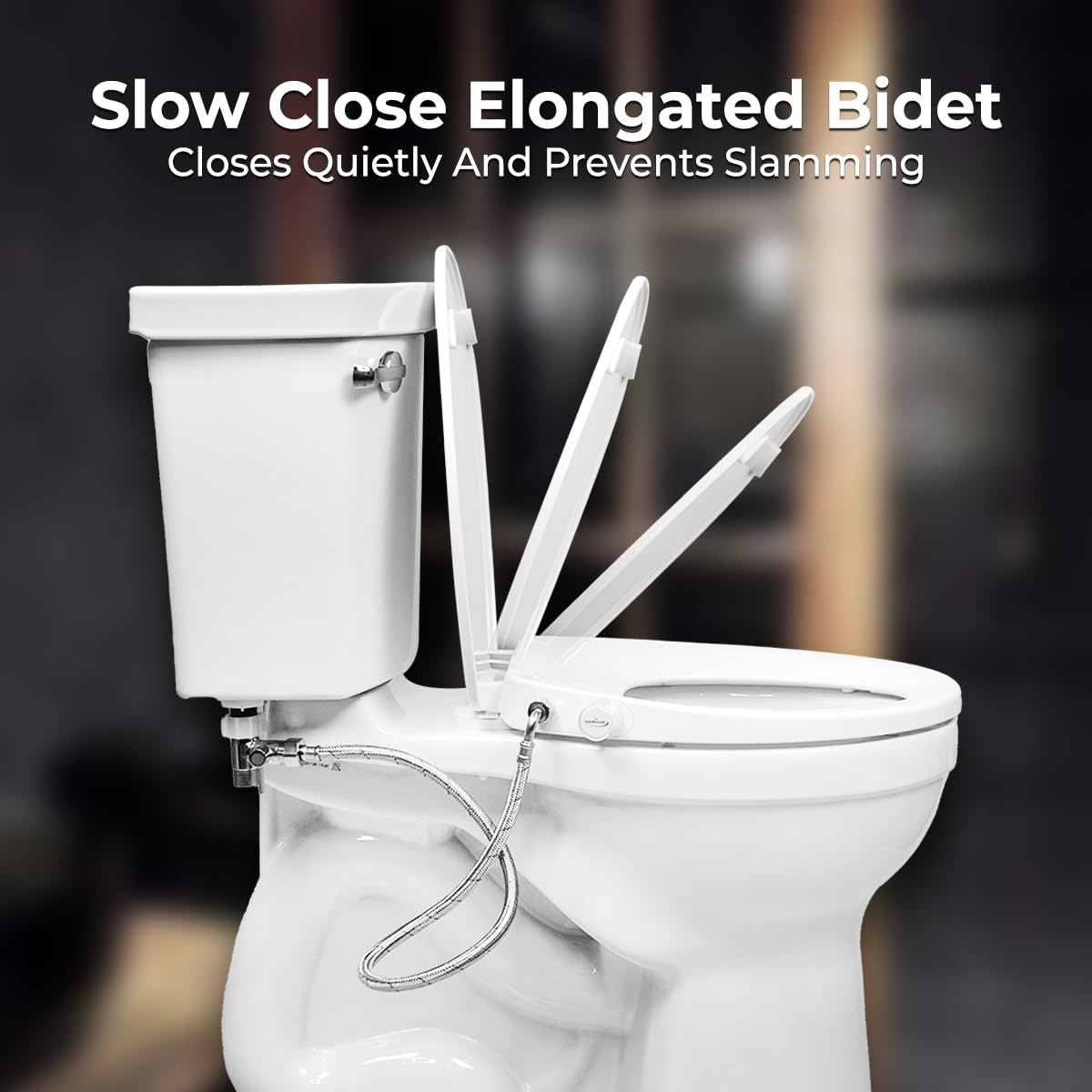 GenieBidet Elongated Bidet Toilet Seat with Dual Nozzles - Adjustable Water Pressure, Slow Close & Easy Installation - Includes T Adapter & Bottle - Perfect for Bathroom Upgrade & Hygienic Cleaning - No Wiring Required