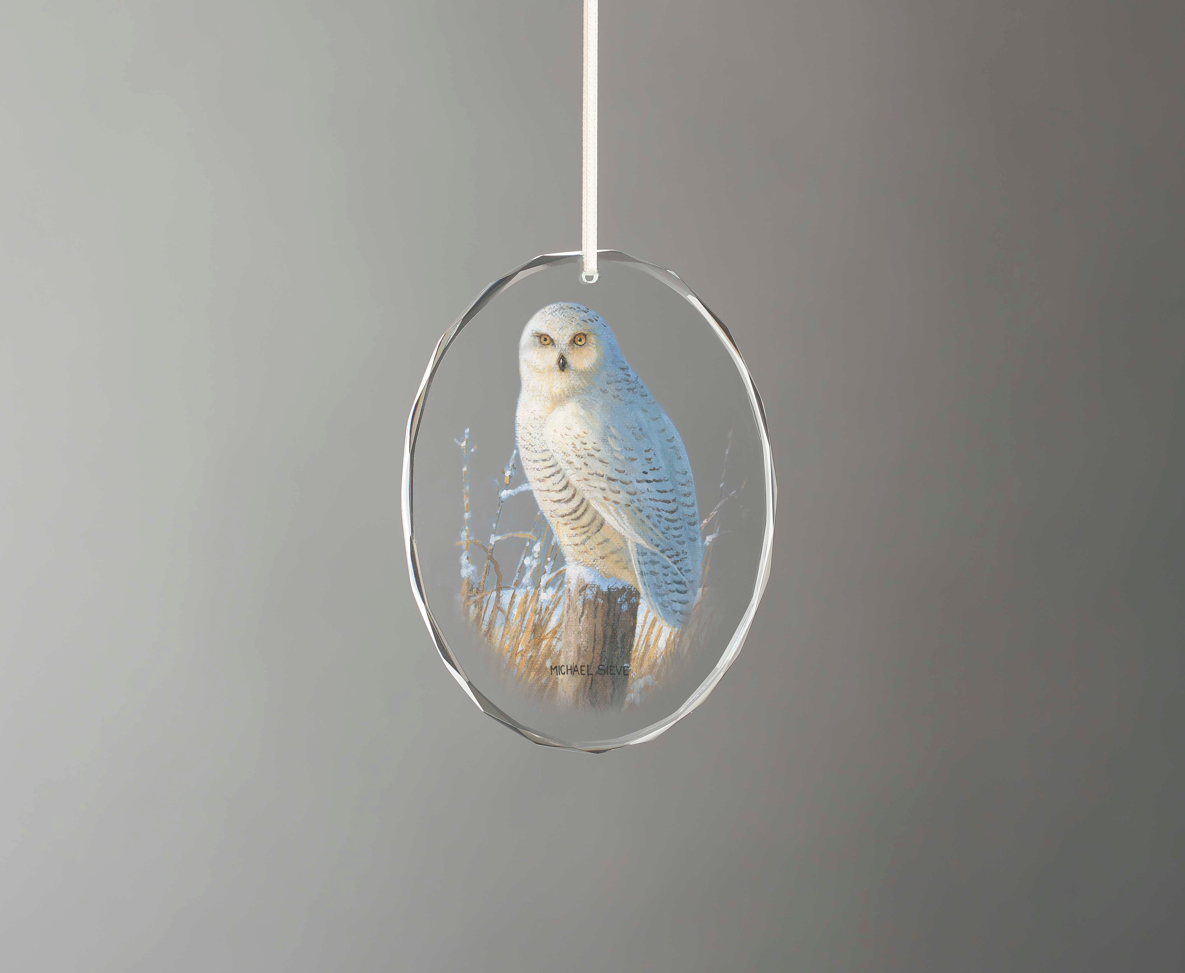 Down South Snowy Owl Oval Glass Ornament - Handcrafted Christmas Tree Decoration for Holiday Home Decor