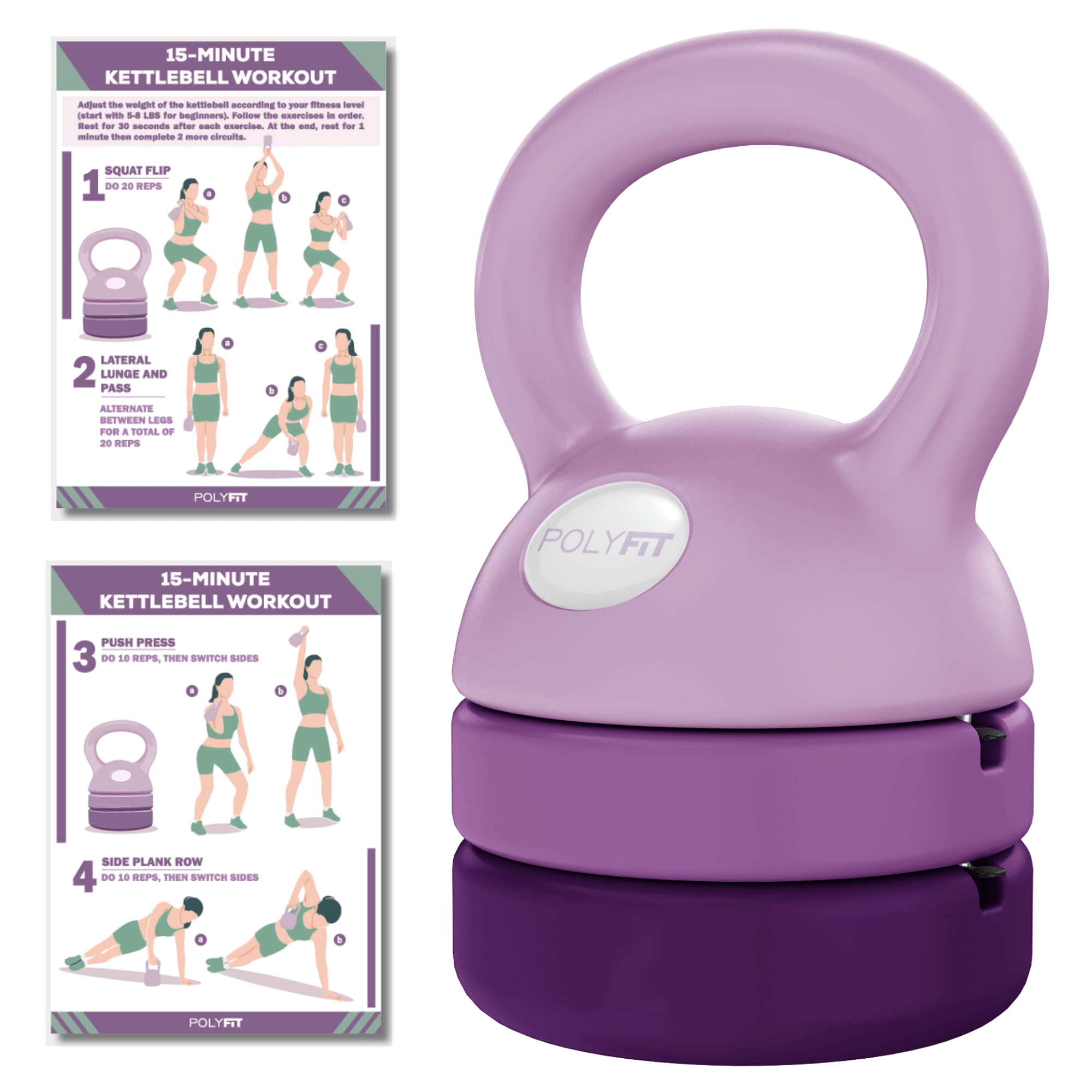 Polyfit Adjustable Kettlebell Set 5-12 lbs - Home Gym Weights for Women & Men - Perfect for Strength Training, HIIT Workouts, and Home Fitness Routines