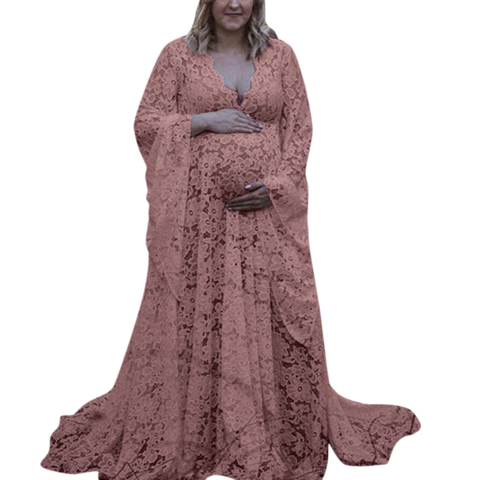 Women's Summer Boho Lace Maternity Maxi Dress - Casual Photoshoot Outfit for Pregnancy Photos & Beach Vacations