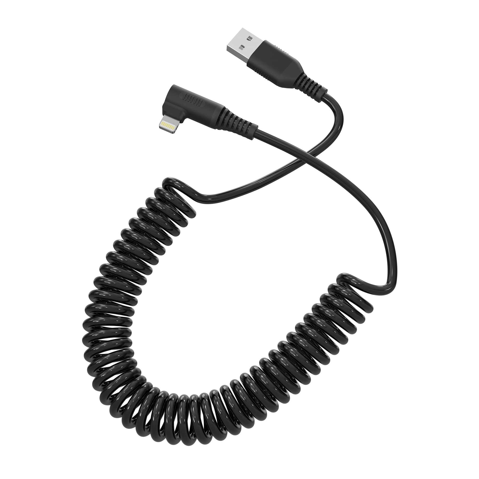 MFi Certified Right Angle Lightning Cable - 2.4A Fast Charging & Data Sync - Coiled CarPlay Charger for iPhone 13/12/11/Pro/X/XS/Max/Plus - Perfect for Car Dashboard & Tight Spaces