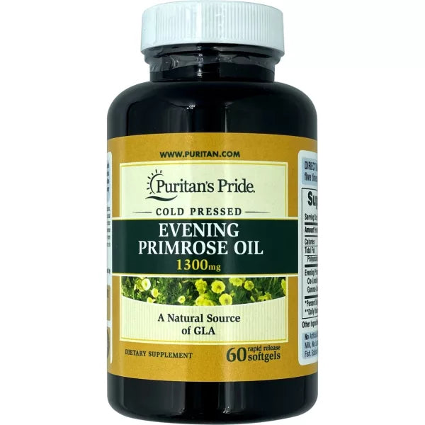 Puritan's Pride Evening Primrose Oil 1300mg - 60 Softgels for Hormonal Balance & Skin Health | Supports Women's Wellness, PMS Relief & Healthy Skin Care Routine