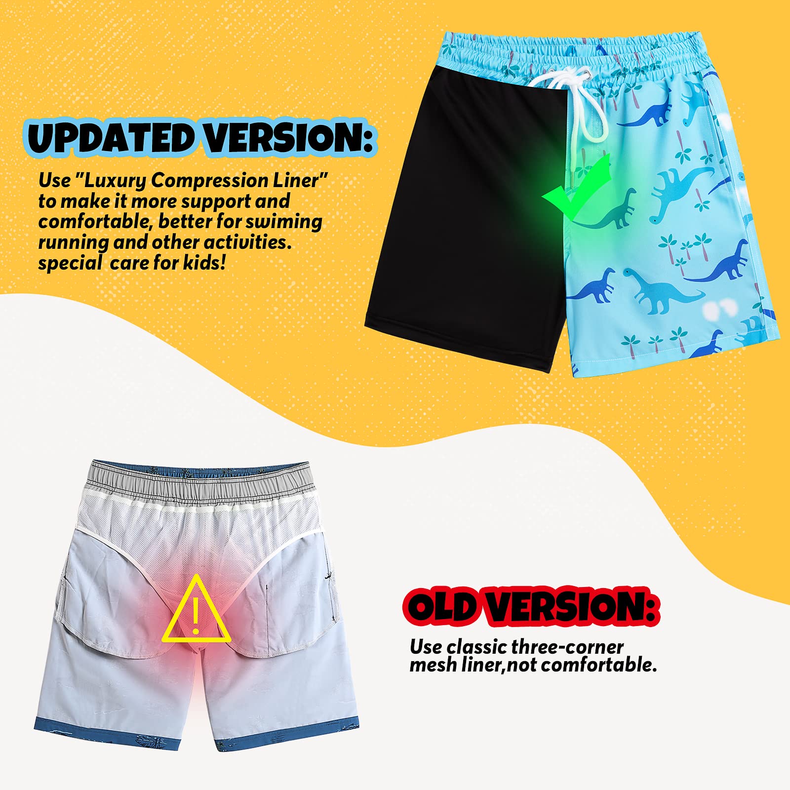 **Boys Swim Trunks with Boxer Brief Liner - Quick Dry Bathing Suits for Beach & Pool - Comfortable Compression Swim Shorts for Kids**    *(Perfect for Swimming, Surfing, and Summer Water Activities)*