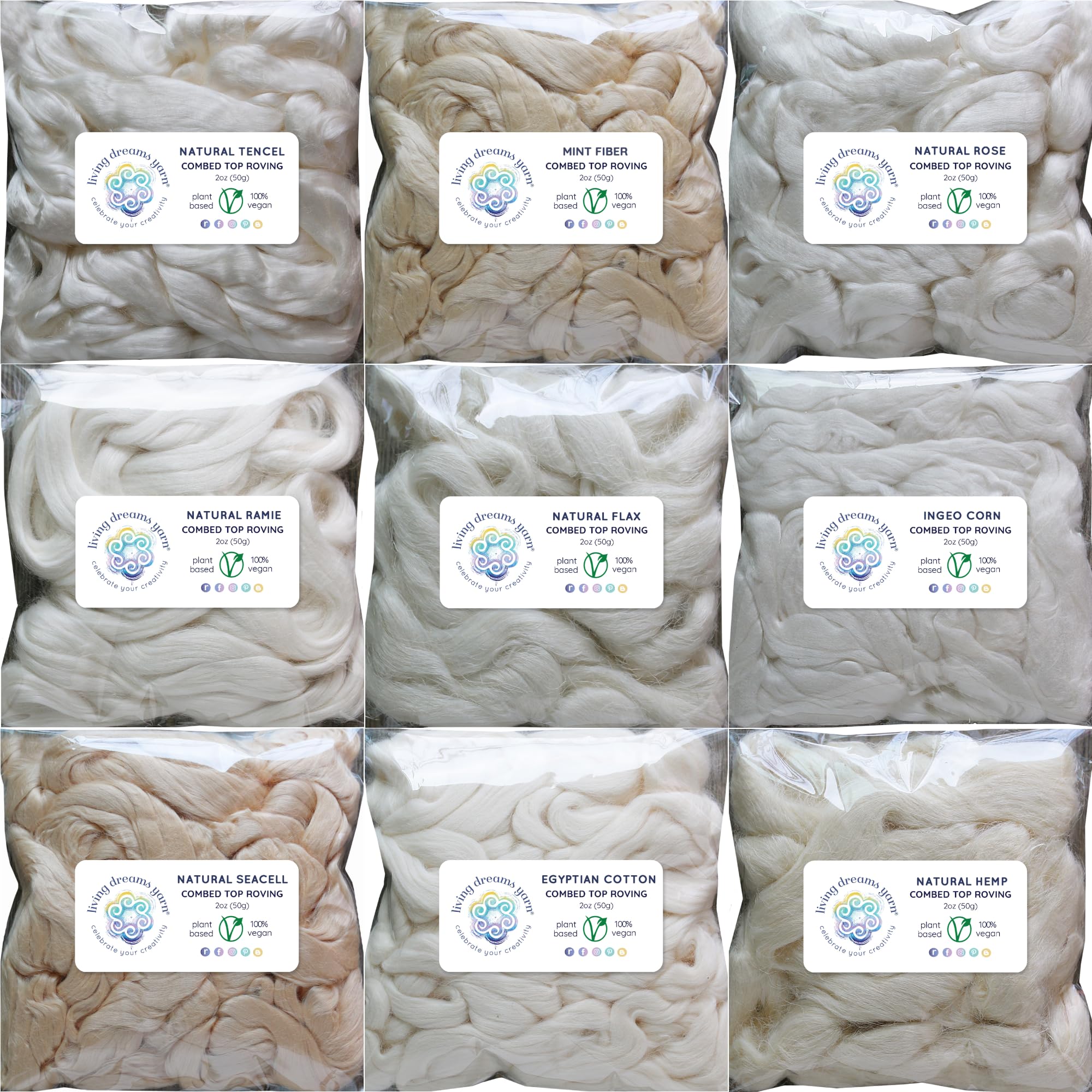 Organic Vegan Plant Fibers for Spinning, Blending & Dyeing - Exotic Variety Pack for Hand Spinners | Perfect for Yarn Crafting, Knitting & Weaving Projects