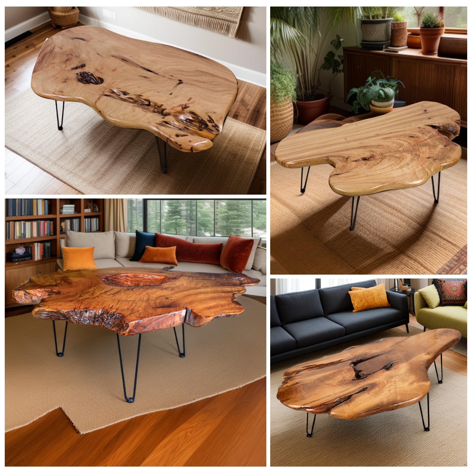 Live Edge Coffee Table - Solid Wood Organic Design for Living Room & Home Office | Easy Assembly Modern Centerpiece | Perfect for Farmhouse Decor & Cozy Spaces