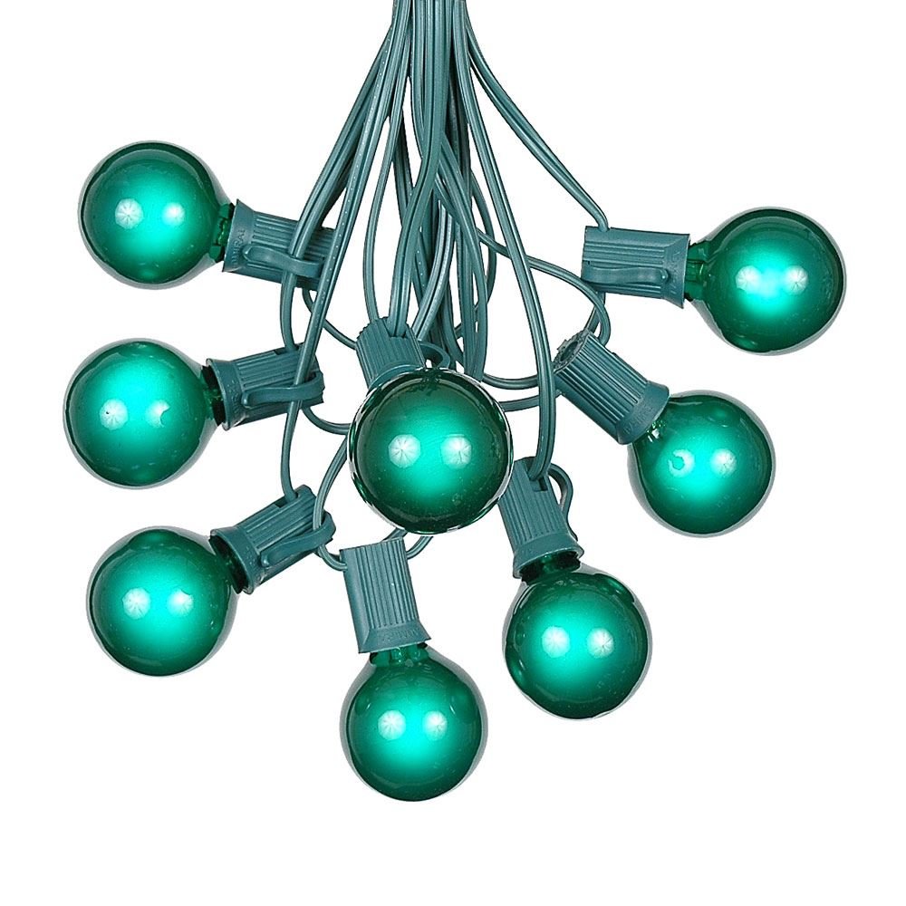 100 Foot G40 Outdoor Patio String Lights with 125 Green Globe Bulbs - Commercial Grade Indoor/Outdoor Hanging Lights for Cafe, Bistro, Restaurant & Backyard - C7/E12 Base Green Wire - Perfect for Weddings, Parties & Market Decor