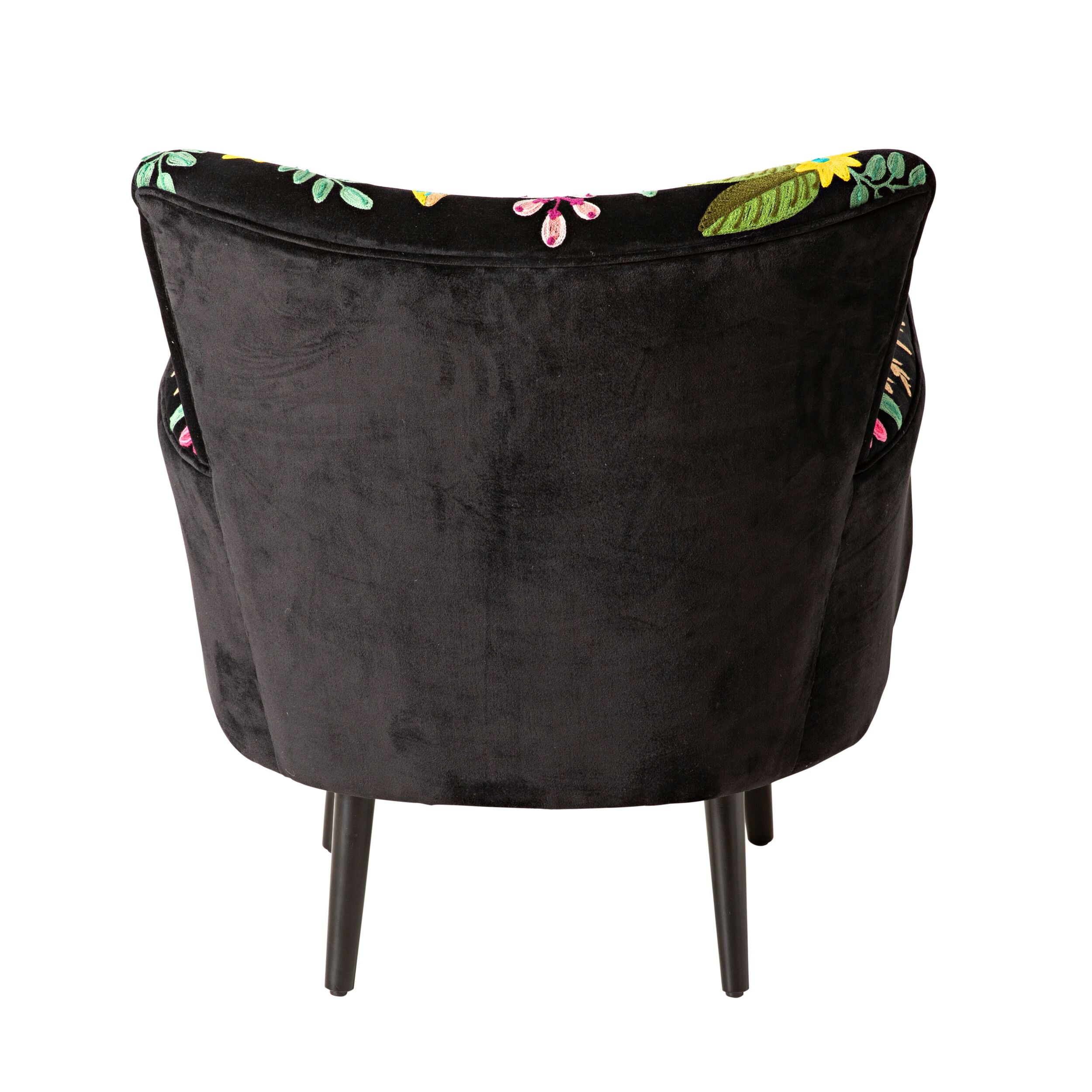 Elegant Black Blossom Embroidered Armchair - Modern Floral Accent Chair for Living Room, Bedroom & Office Decor
