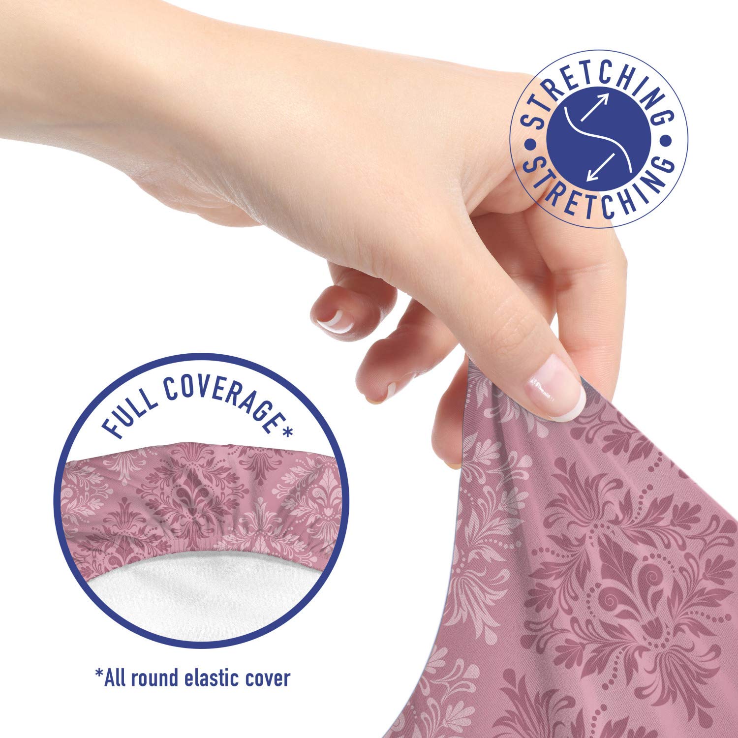 Antique Style Pink Damask Office Chair Slipcover - Stretchable Decorative Fabric Cover with Dried Rose Tonal Diagonal Design, Standard Size for Home & Office Use
