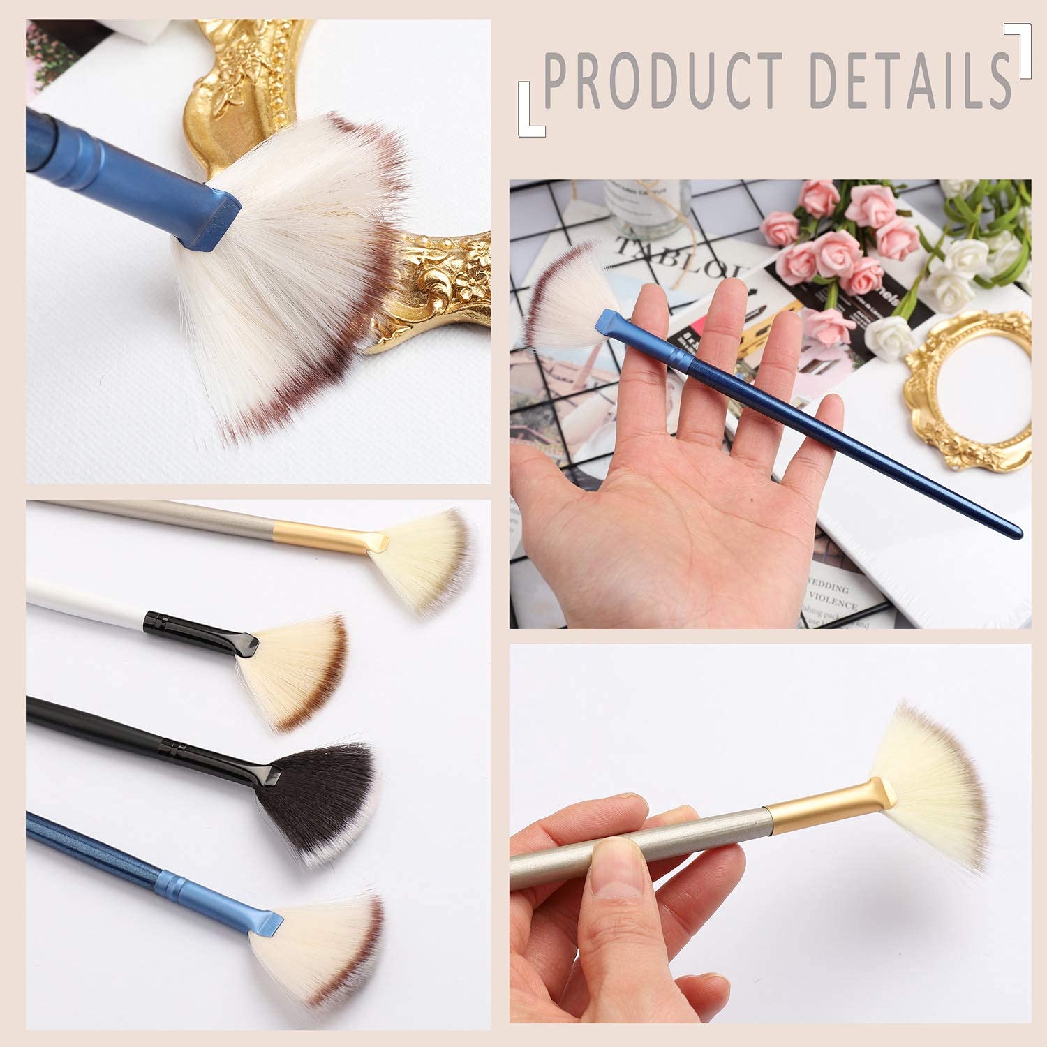 4 Pcs Soft Makeup Brush Set - Facial Fan Mask Brush for Flawless Foundation & Powder Application | Perfect for Daily Makeup, Salon & Professional Use