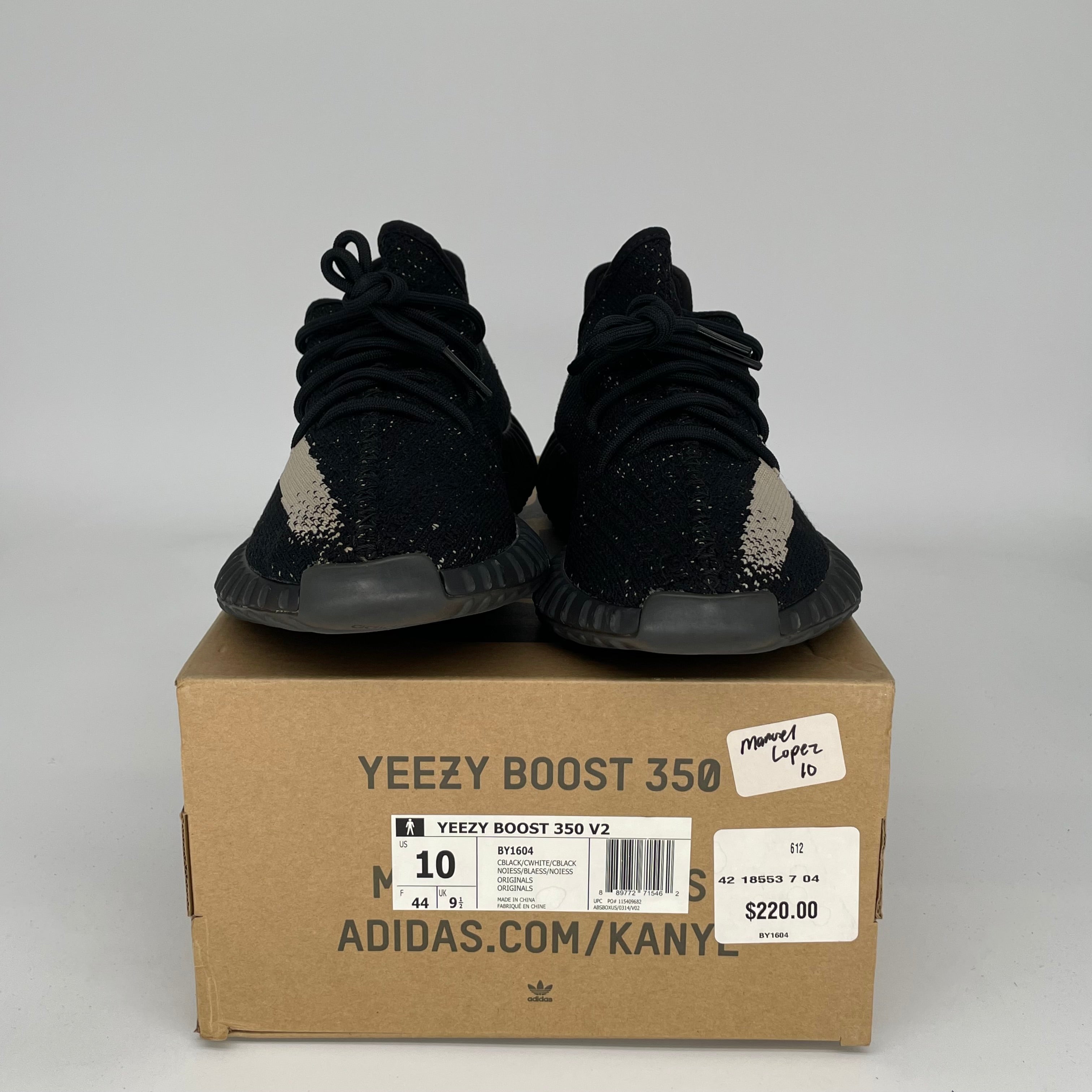 Adidas Yeezy Boost 350 V2 Core Black/White Men's Running Shoes Size 10 - BY1604 | Comfortable Sneakers for Casual Wear, Gym & Street Fashion