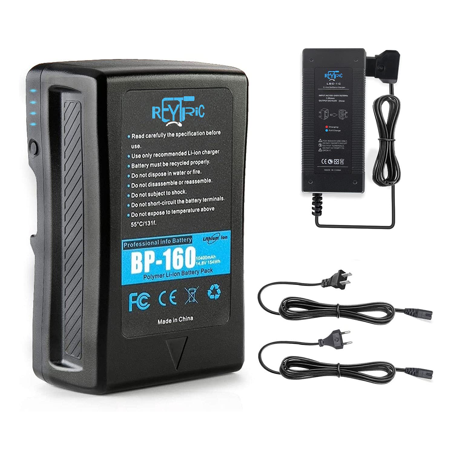 REYTRIC 154Wh (10400mAh) V Mount/V-Lock Battery with D-Tap Output, Charger & Cable - Compatible with DSLR, Camcorder, LED Lights, Video Camera - Perfect for Film Production, Broadcast, Photography & On-Location Power Supply