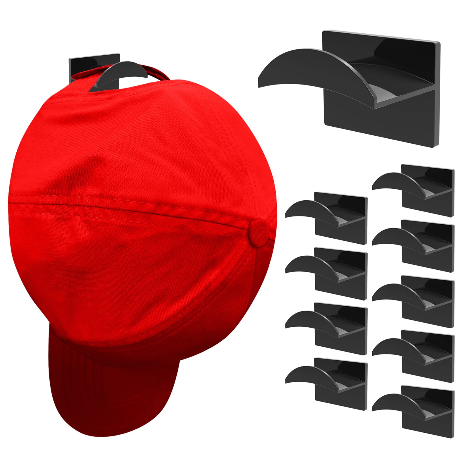 10 PCS Strong Adhesive Wall Hat Hooks - No Drill Baseball Cap Holder, Minimalist Hat Rack Organizer for Closet, Door, Bedroom & Office - Perfect for Space-Saving Hat Storage & Display