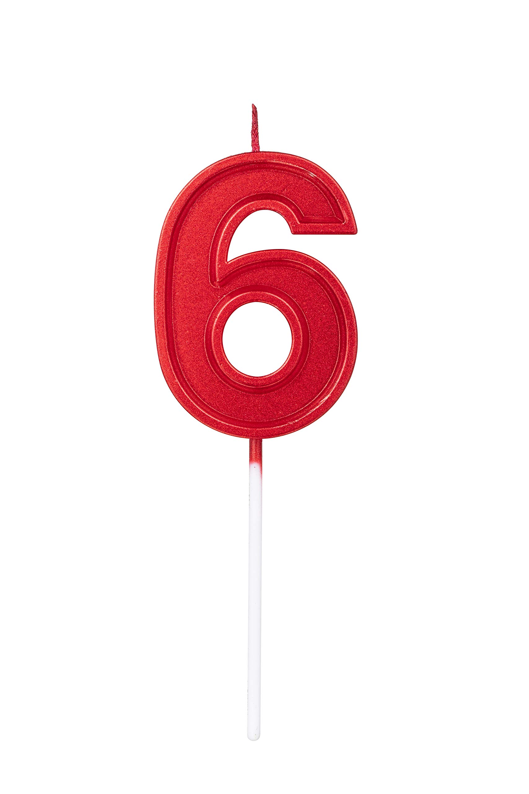 2.76 Inch Red Glitter Number 6 Birthday Candles - Cake Topper Decoration for Wedding Anniversary, Party Celebration - Perfect for Birthday Cakes, Cupcakes, and Dessert Tables