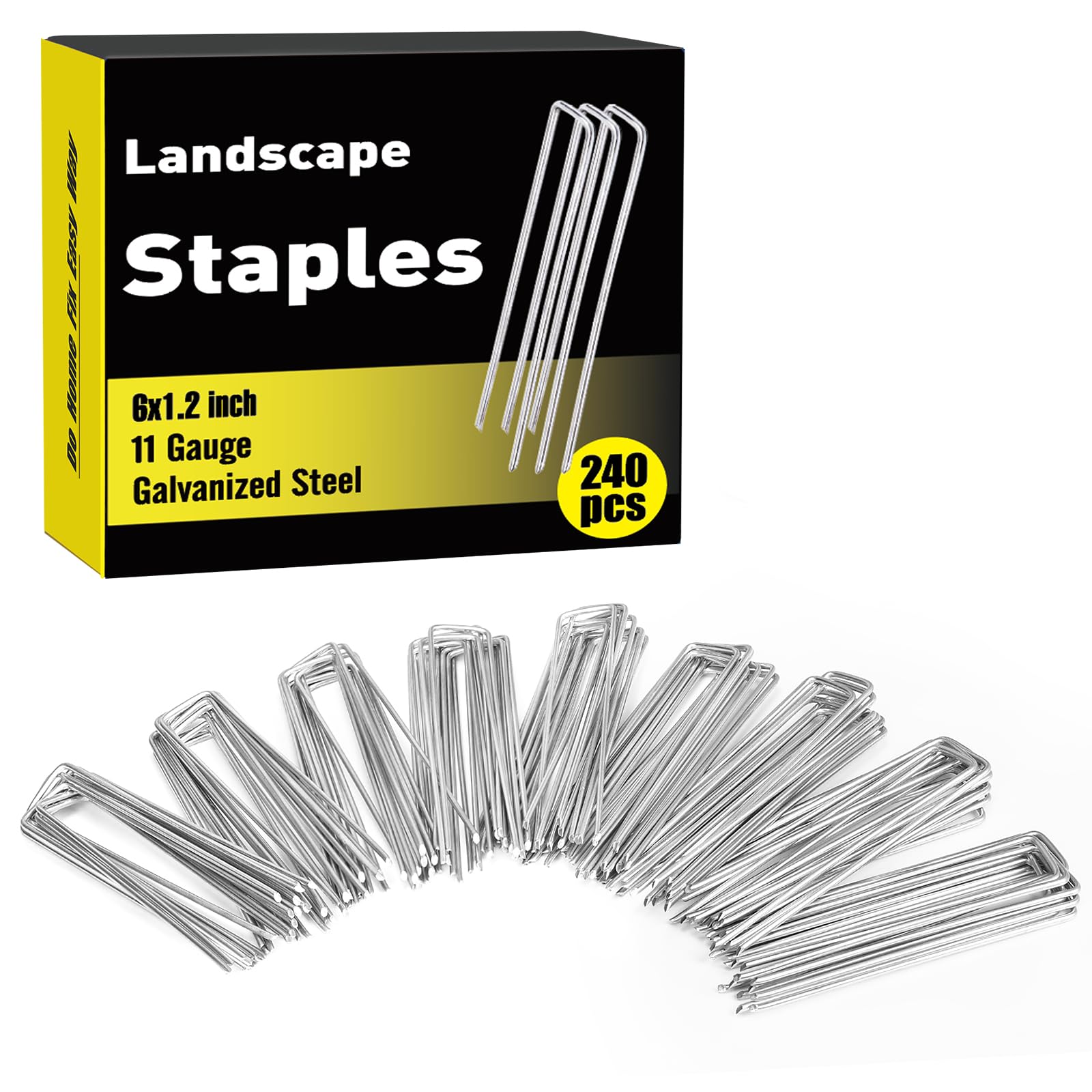 HongWay 240 Pack 6 Inch Heavy Duty Galvanized Landscape Staples - 11 Gauge Yard Ground Stakes for Landscaping Fabric, Sod Pins, Gardening, Lawn Care, Fence & Tent Securing | Perfect for Garden Beds, Turf Installation, Weed Barrier & Outdoor Projects