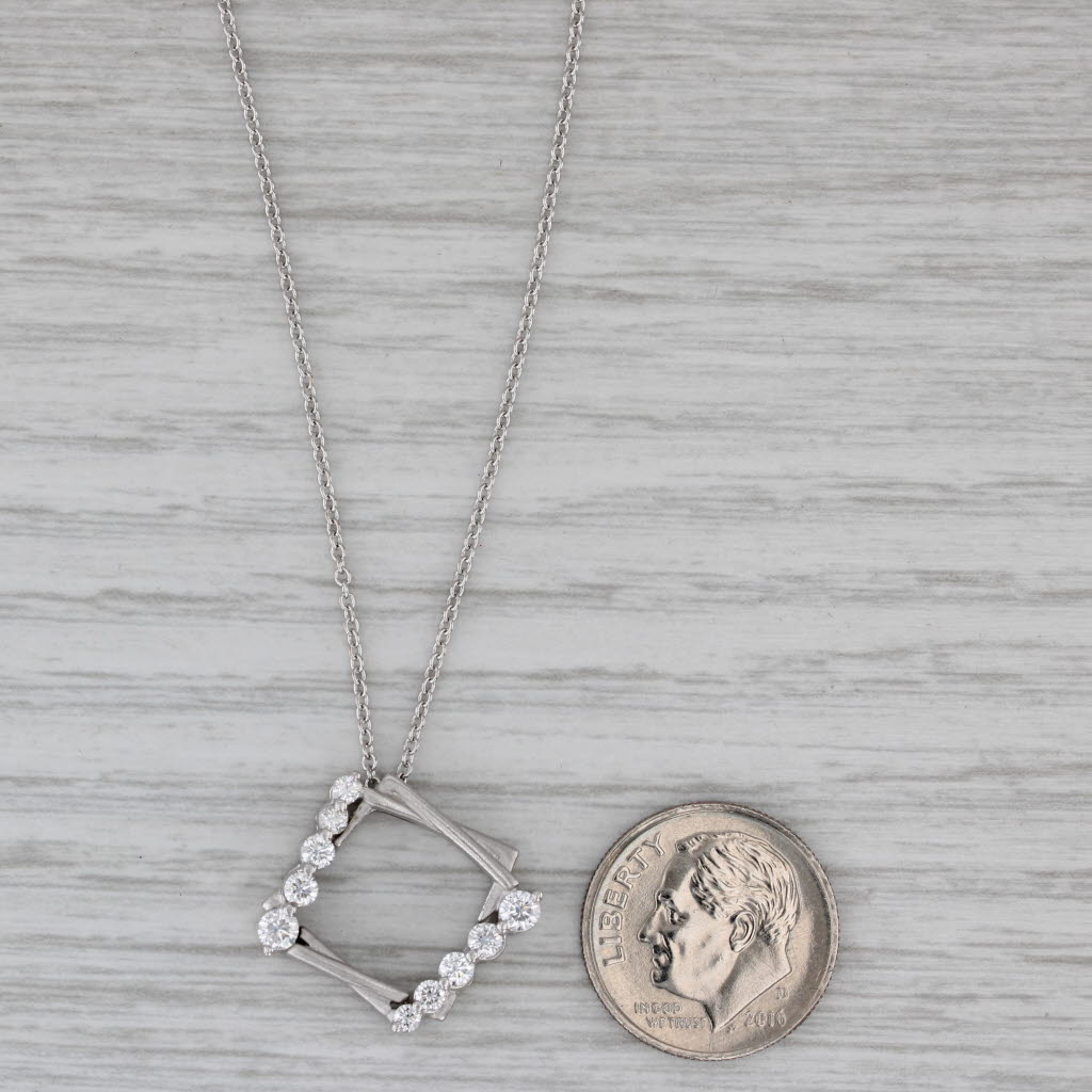 0.44ctw Diamond Square Pendant Necklace in 14k White Gold with 18
