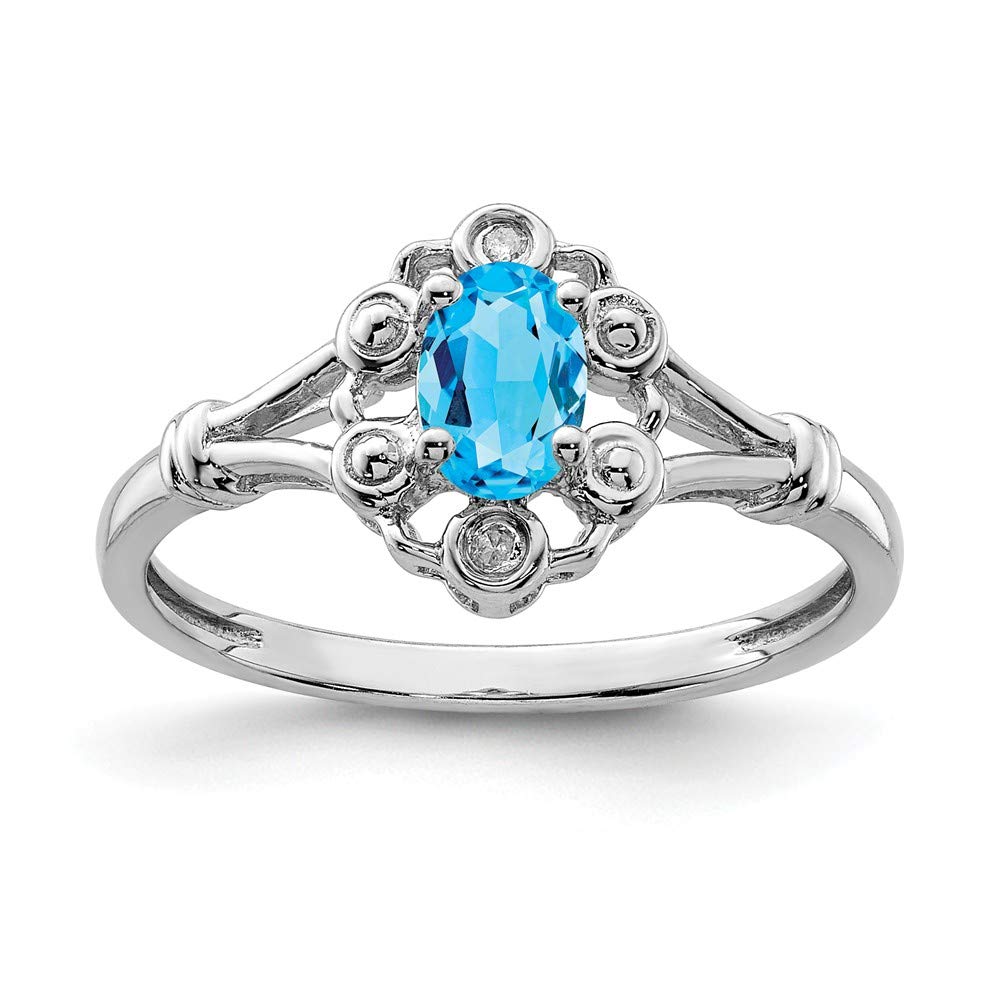 925 Sterling Silver Swiss Blue Topaz & Diamond Ring for Engagement