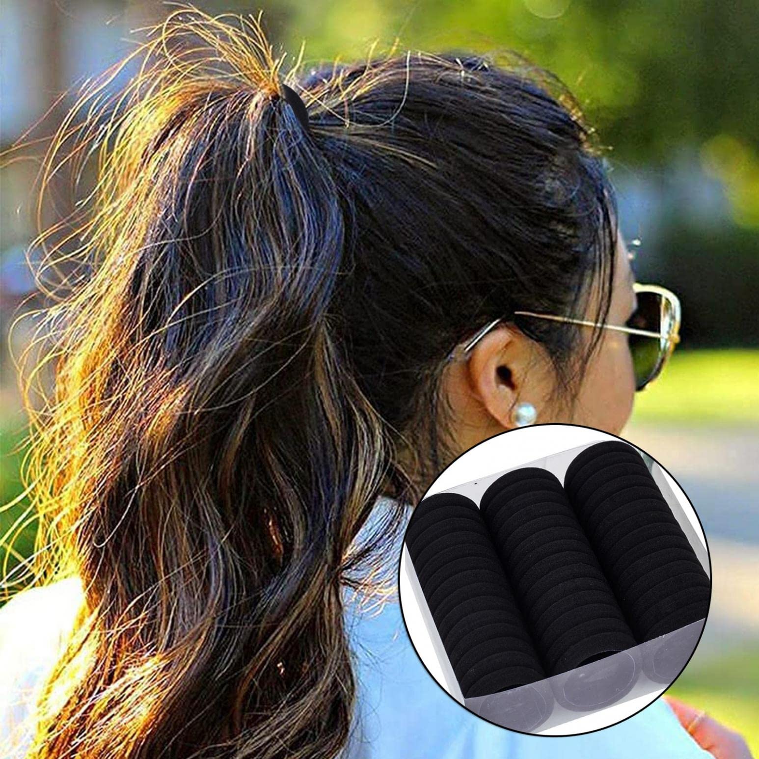 50 Pieces Black Hair Ties - Soft Elastic Hair Bands for Women & Girls - Perfect for Thick, Curly, Fine Hair & Ponytails - Great for Workouts, School, Office & Everyday Use