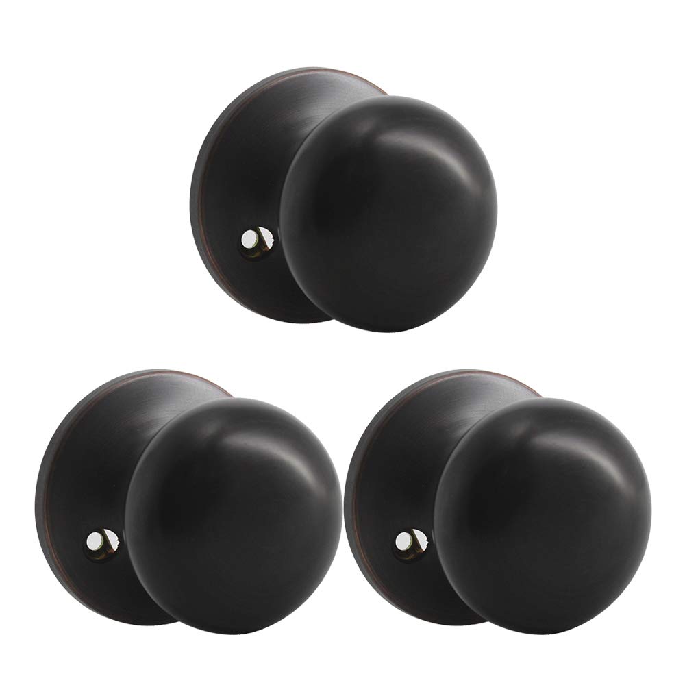 3 Pack Oil Rubbed Bronze Half Dummy Door Knobs - Left/Right Handed for Bedroom & Closet Doors