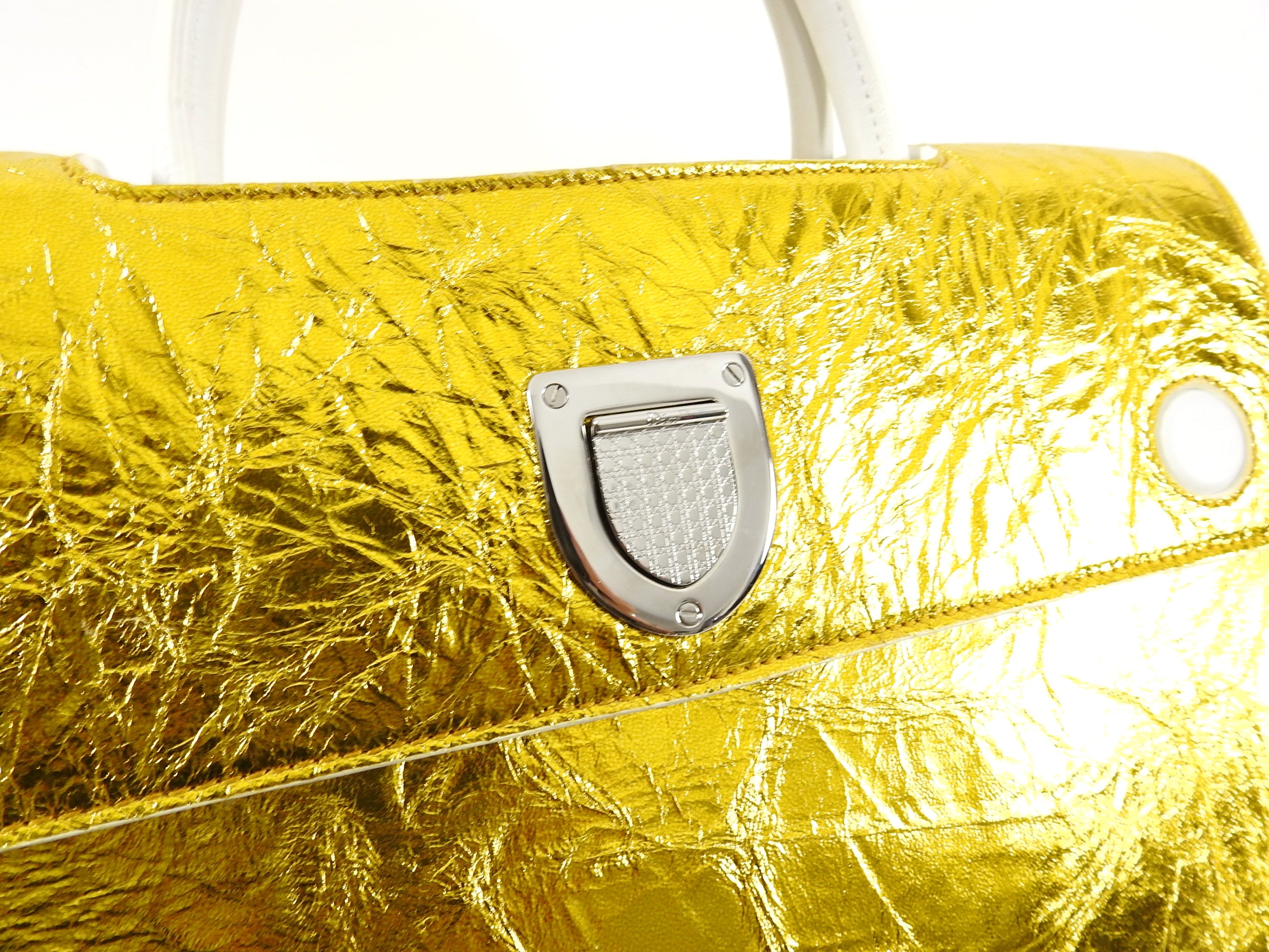 Dior Diorever Medium Gold and White Leather Tote Flap Bag - Luxury Designer Handbag for Women, Perfect for Work, Travel & Everyday Use