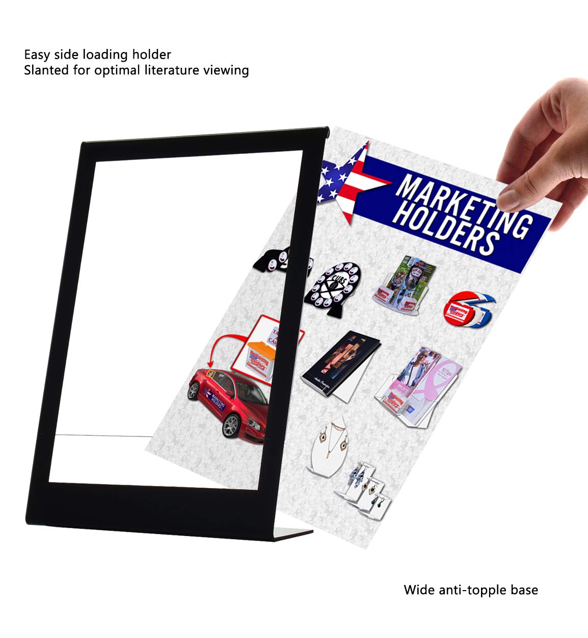 5 Pack Black Border Slant Back Sign Holders - 8.5