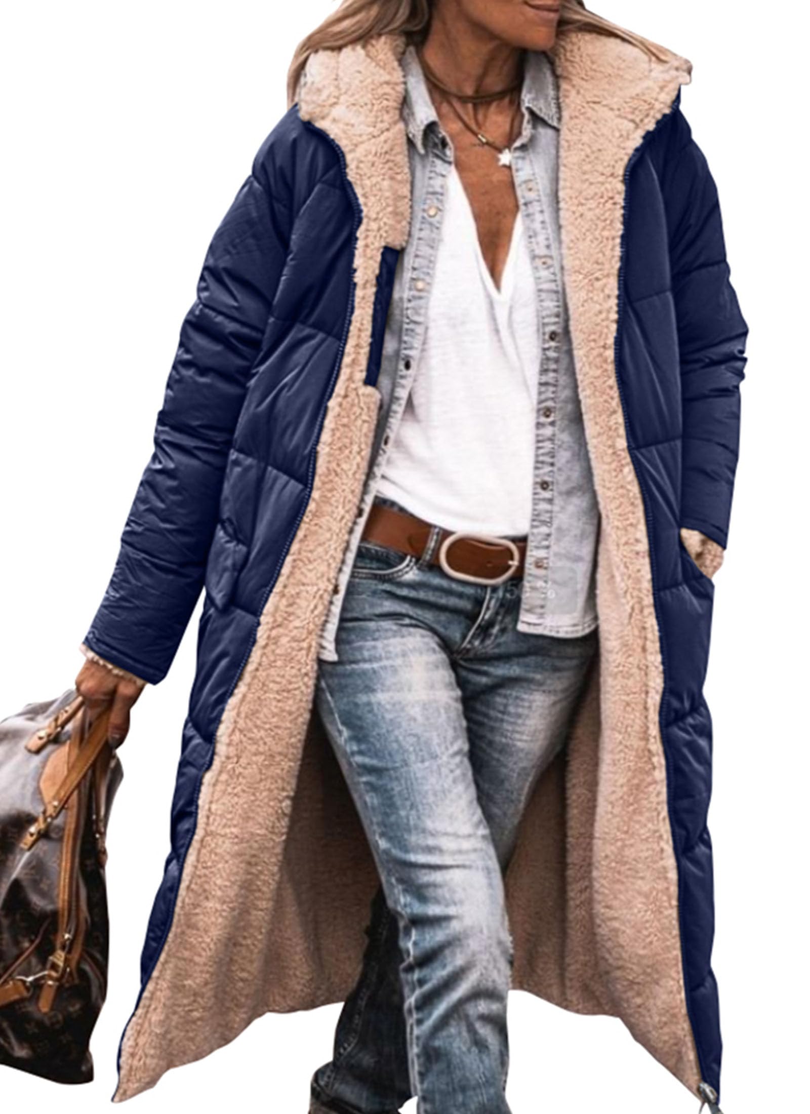 PRETTYGARDEN Women's Oversized Shearling Fleece Long Winter Coat Jacket - 2025 Fashion Trend, Warm Winter Outerwear for Casual Outings & Cold Weather Protection
