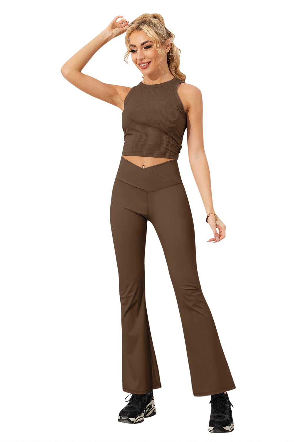 Esobo Women's High Waisted Bootleg Yoga Pants - Wide Leg Flare Workout Pants for Yoga, Gym & Office - Comfortable Bootcut Dress Pants for Casual & Professional Wear
