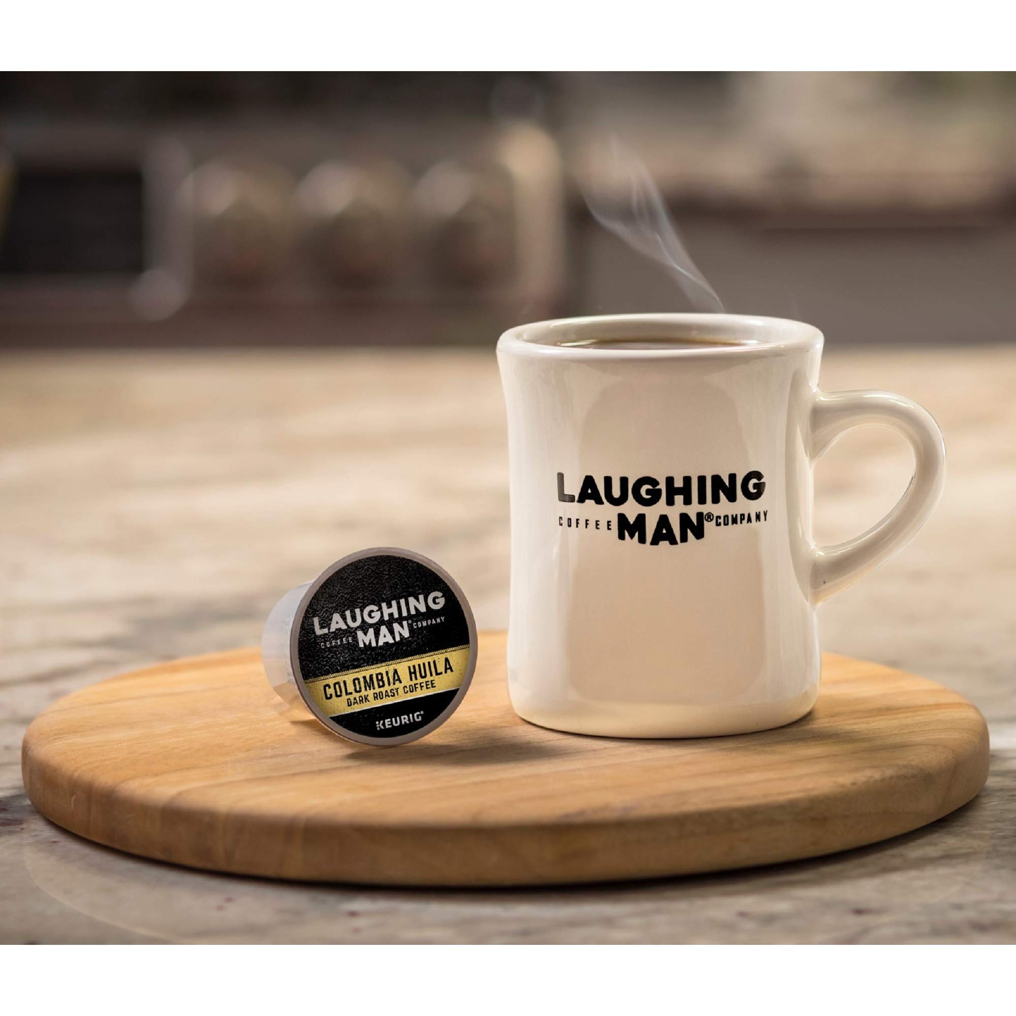 Premium Laughing Man Colombia Huila Dark Roast Coffee - Keurig Single Serve K-Cup Pods (88 Count, 4 Packs of 22) - Rich & Bold Flavor for Home, Office or Breakfast Brewing