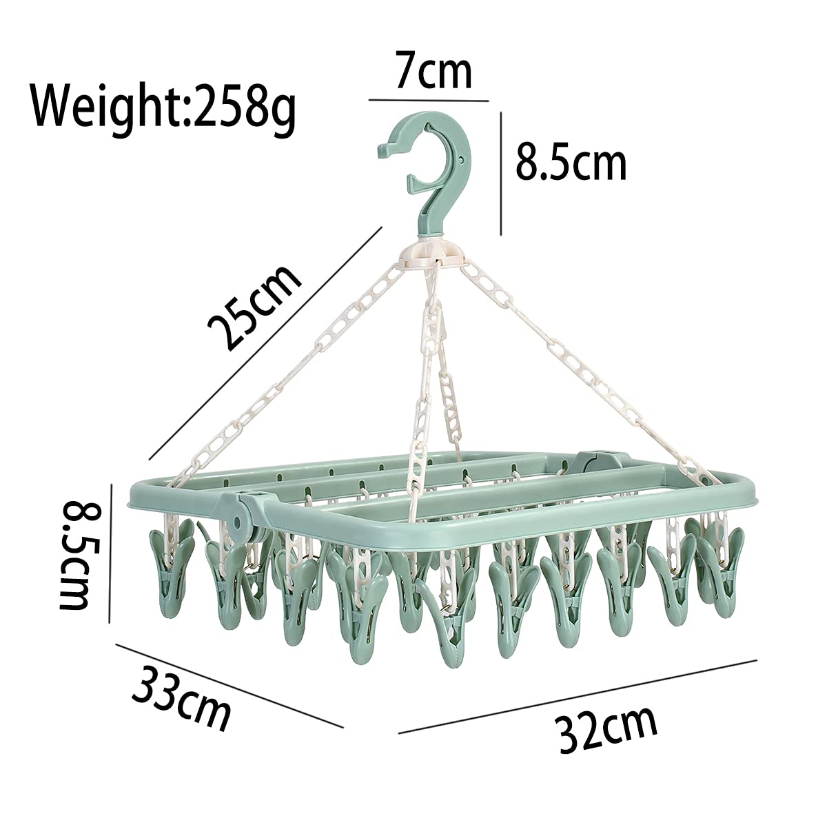 Foldable Plastic Clothes Drying Rack with 32 Clips - Windproof Laundry Hanger for Socks, Bras & Underwear | Space-Saving Drip Dry Solution for Apartments, Dorms & Travel